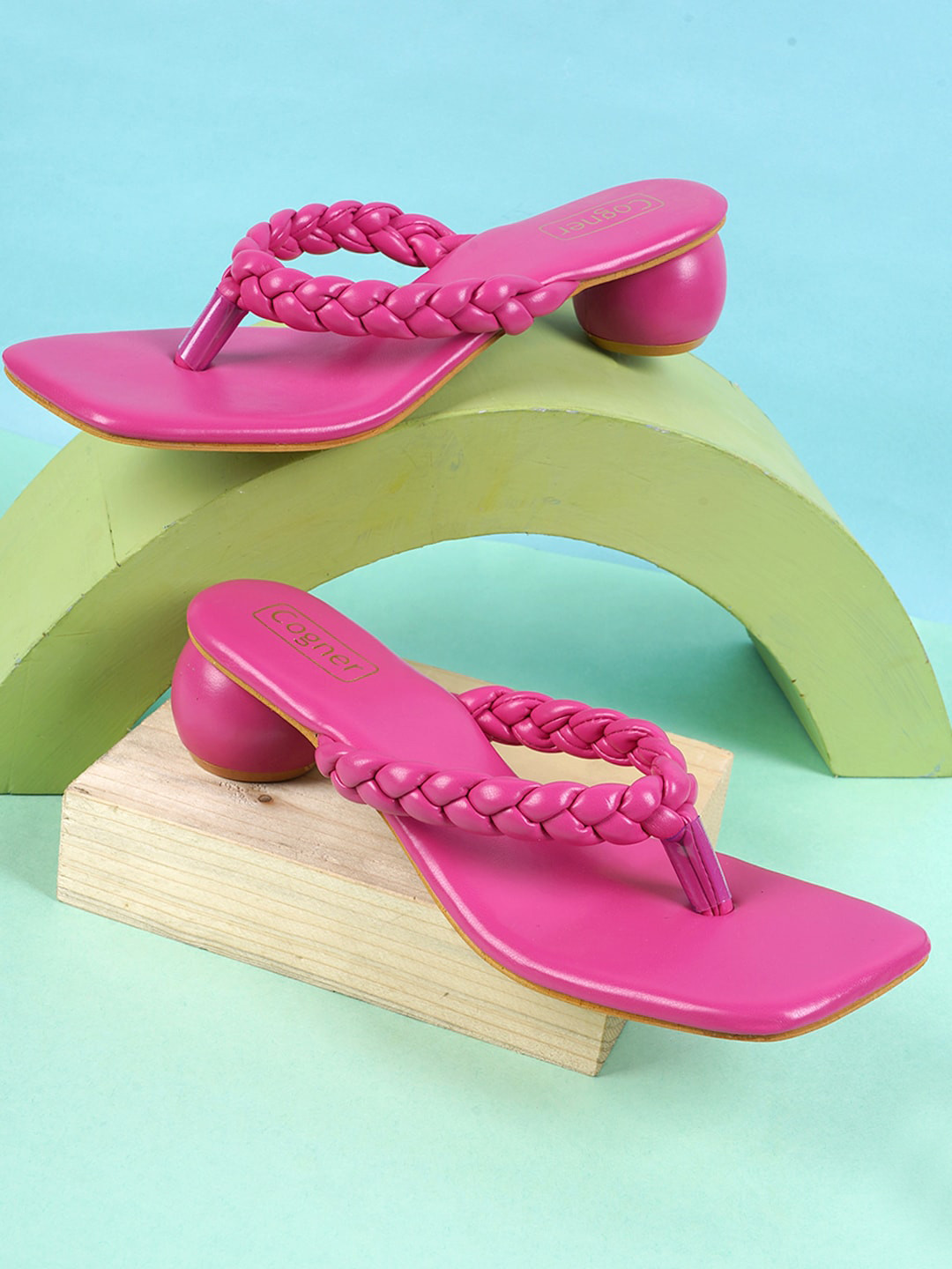 

Cogner Square Toe Open Back Block Heels, Pink