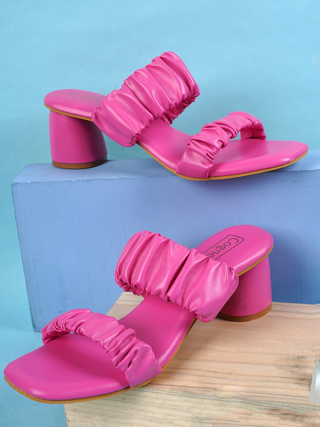

Cogner Square Toe Open Back Block Heels, Pink