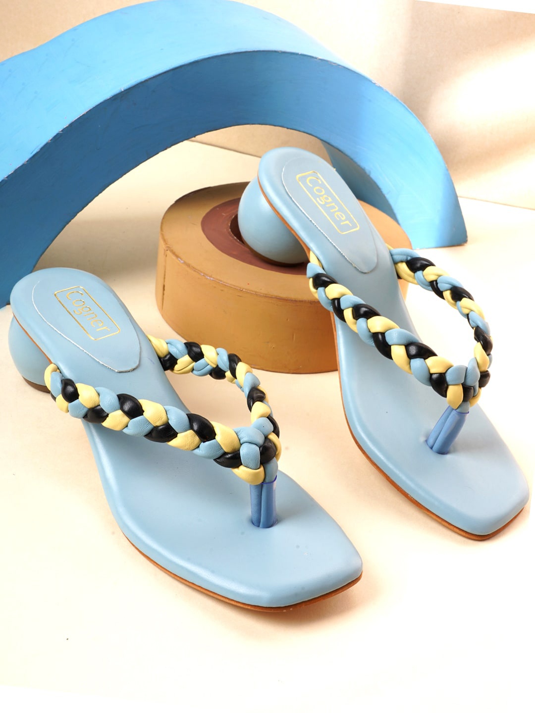

Cogner Colourblocked Square Toe Block Heels, Blue