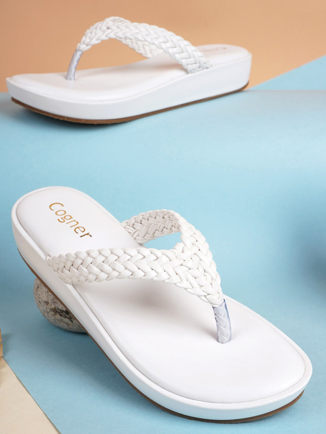 

Cogner Women T-Strap Flats, White