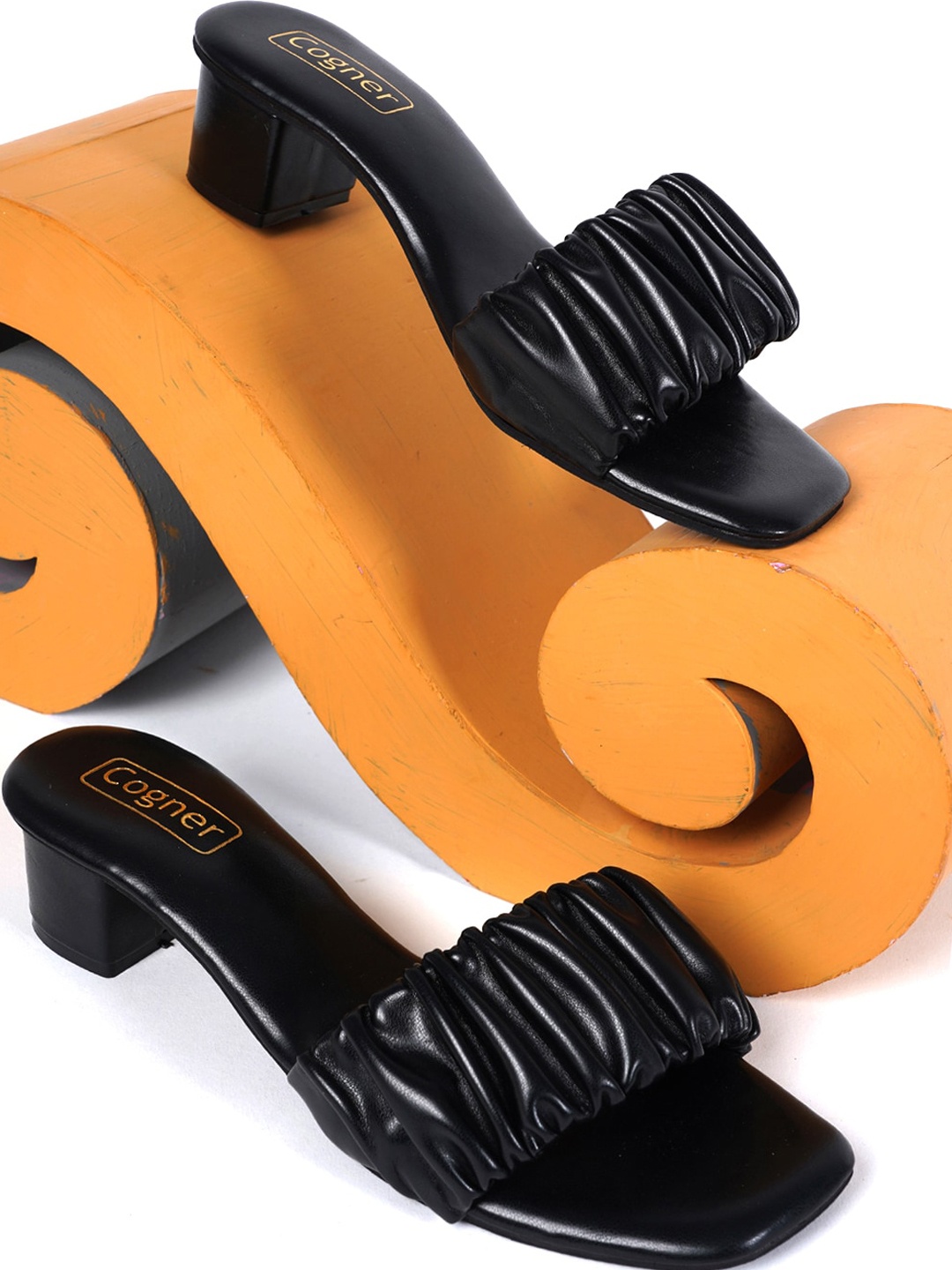 

Cogner Square Toe Open Back Block Heels, Black