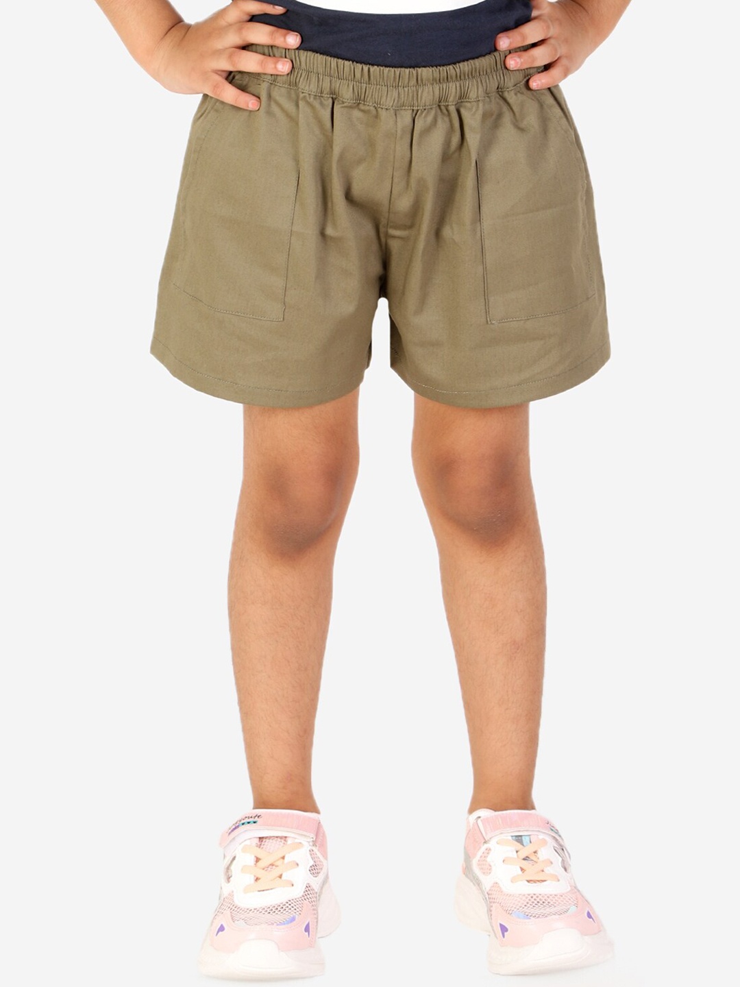 

Biglilpeople Girls Mid-Rise Cotton Shorts, Olive