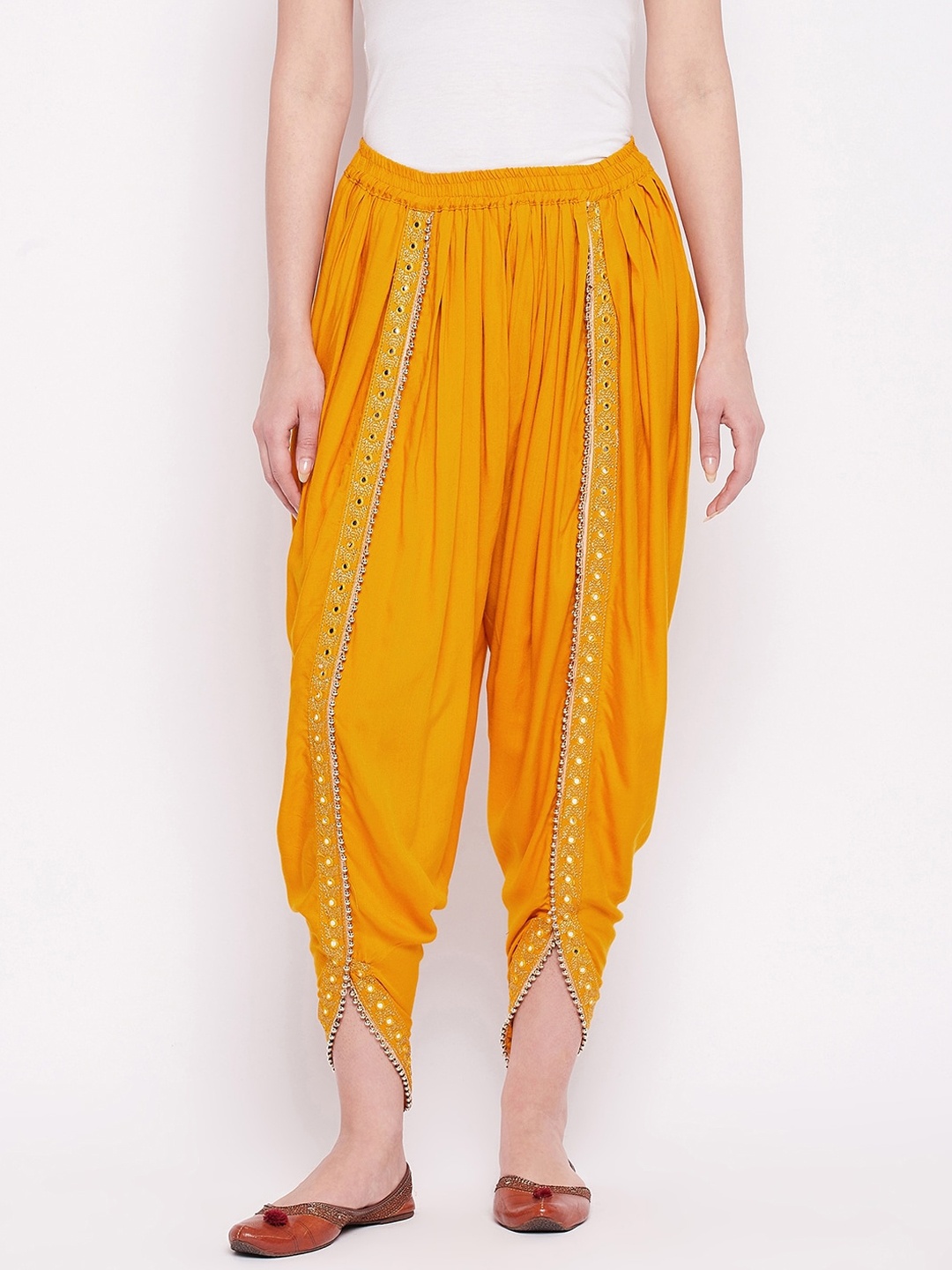

Castle Lifestyle Women Mustard Dhoti Pants with Embellished Border