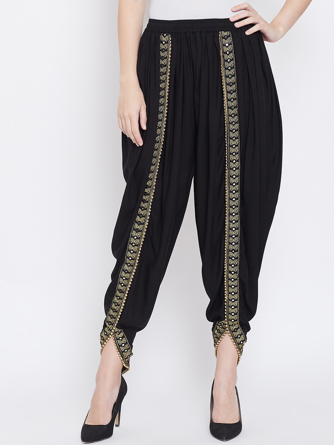 

Castle Lifestyle Women Black Dhoti Pants with Embellished Border