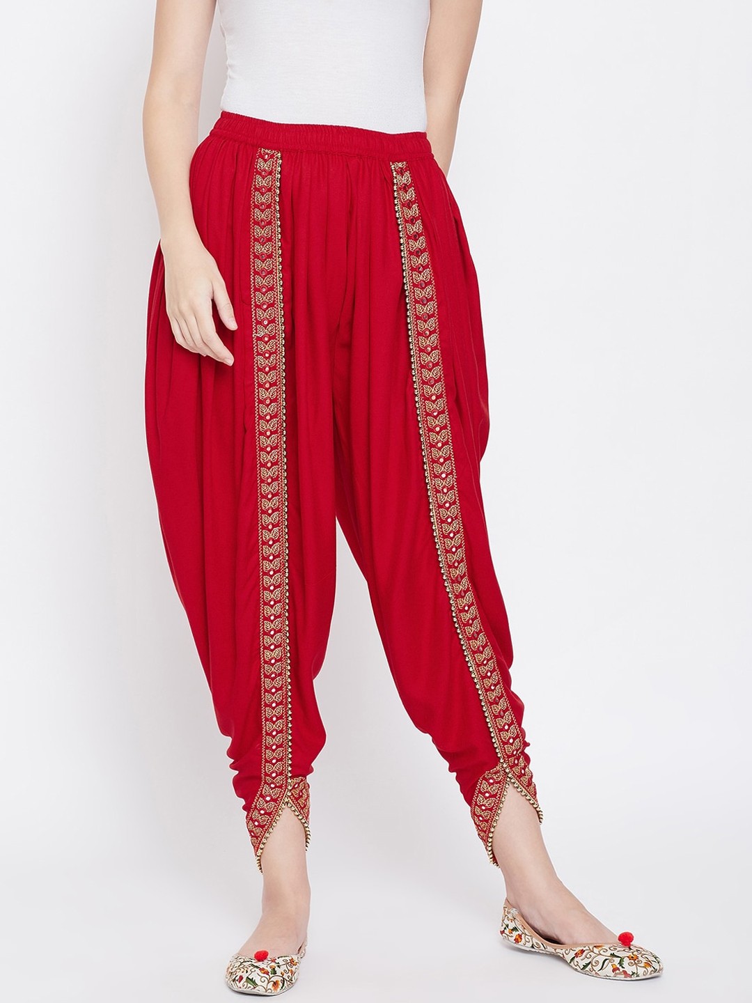 

Castle Lifestyle Women Red Dhoti Pants with Embellished Border