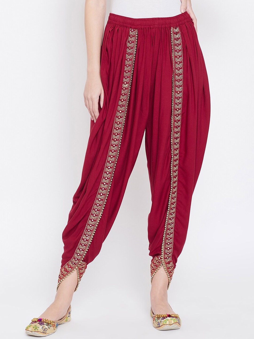 

Castle Lifestyle Women Maroon Dhoti Pants with Embellished Border