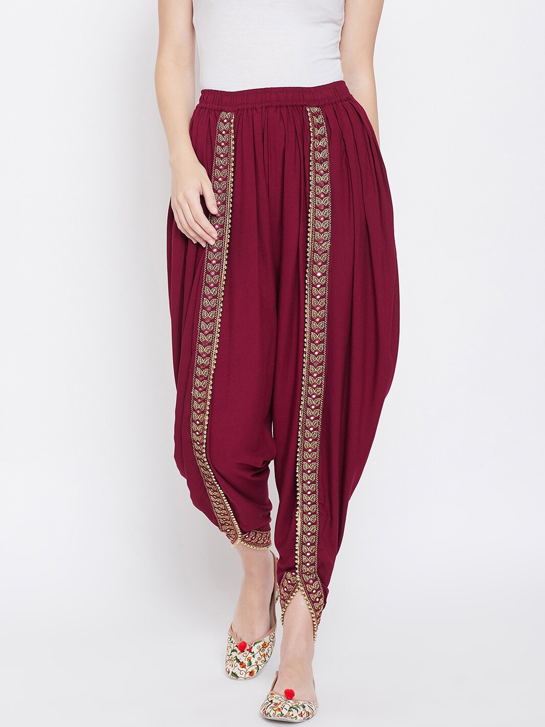 

Castle Lifestyle Women Dark Maroon Dhoti Pants with Embellished Border