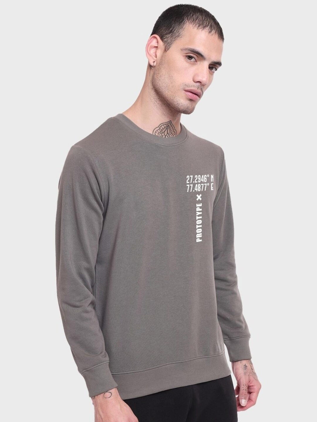 

Bewakoof Men Graphic Printed Round Neck Sweatshirt, Grey