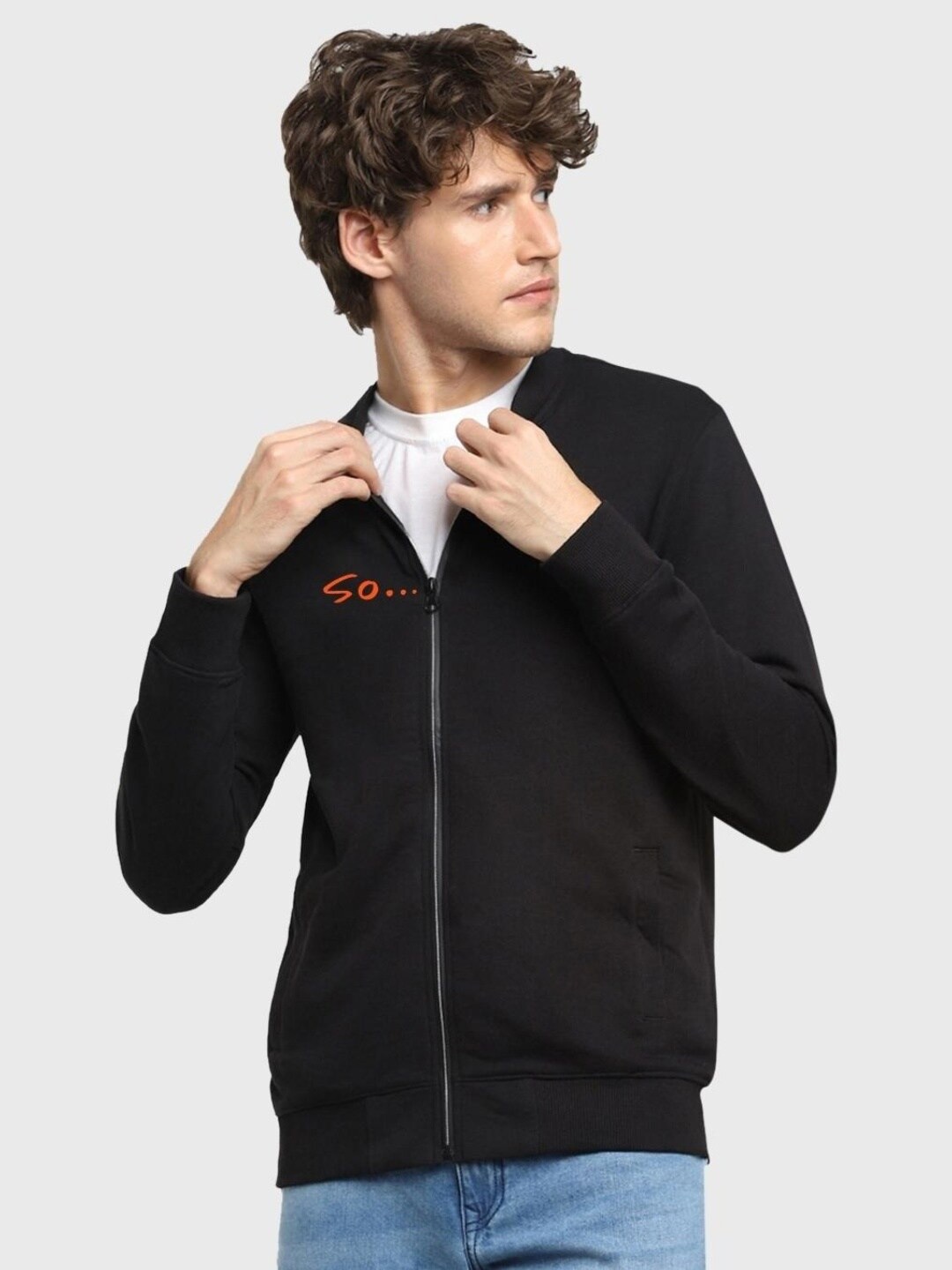 

Bewakoof Men Typography Printed Mock Neck Sweatshirt, Black