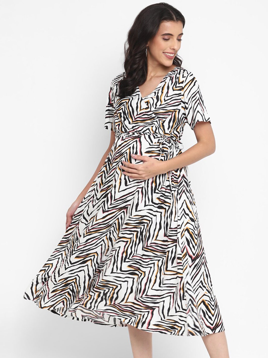 

Momsoon Maternity Printed Wrap Midi Dress, White