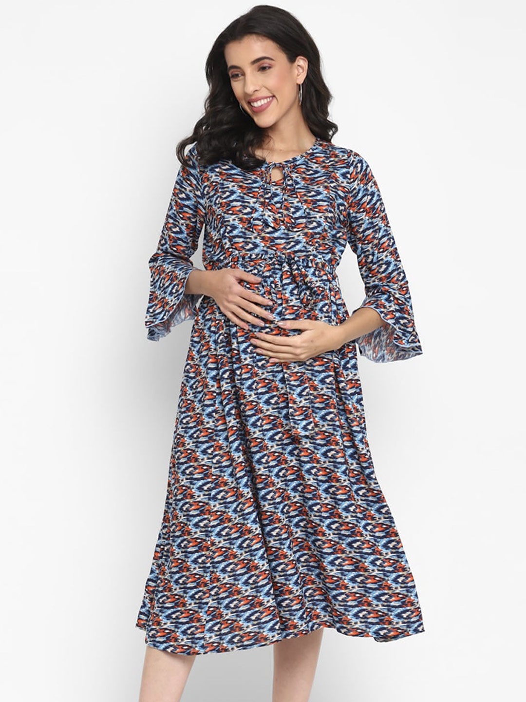 

Momsoon Maternity Tie-Up Neck Midi Dress, Blue