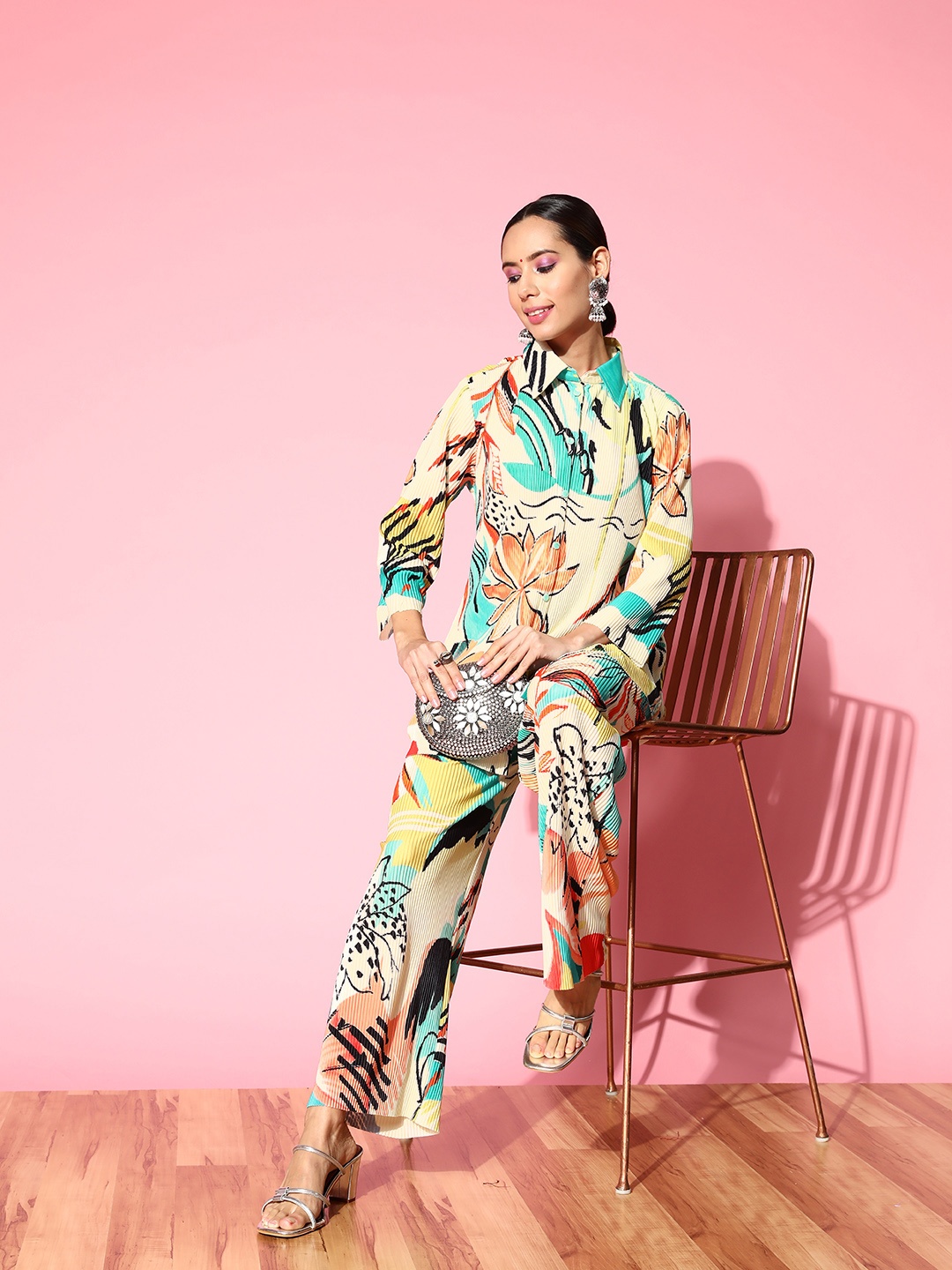 

Indo Era Women Floral Printed Co-ords Set, Beige