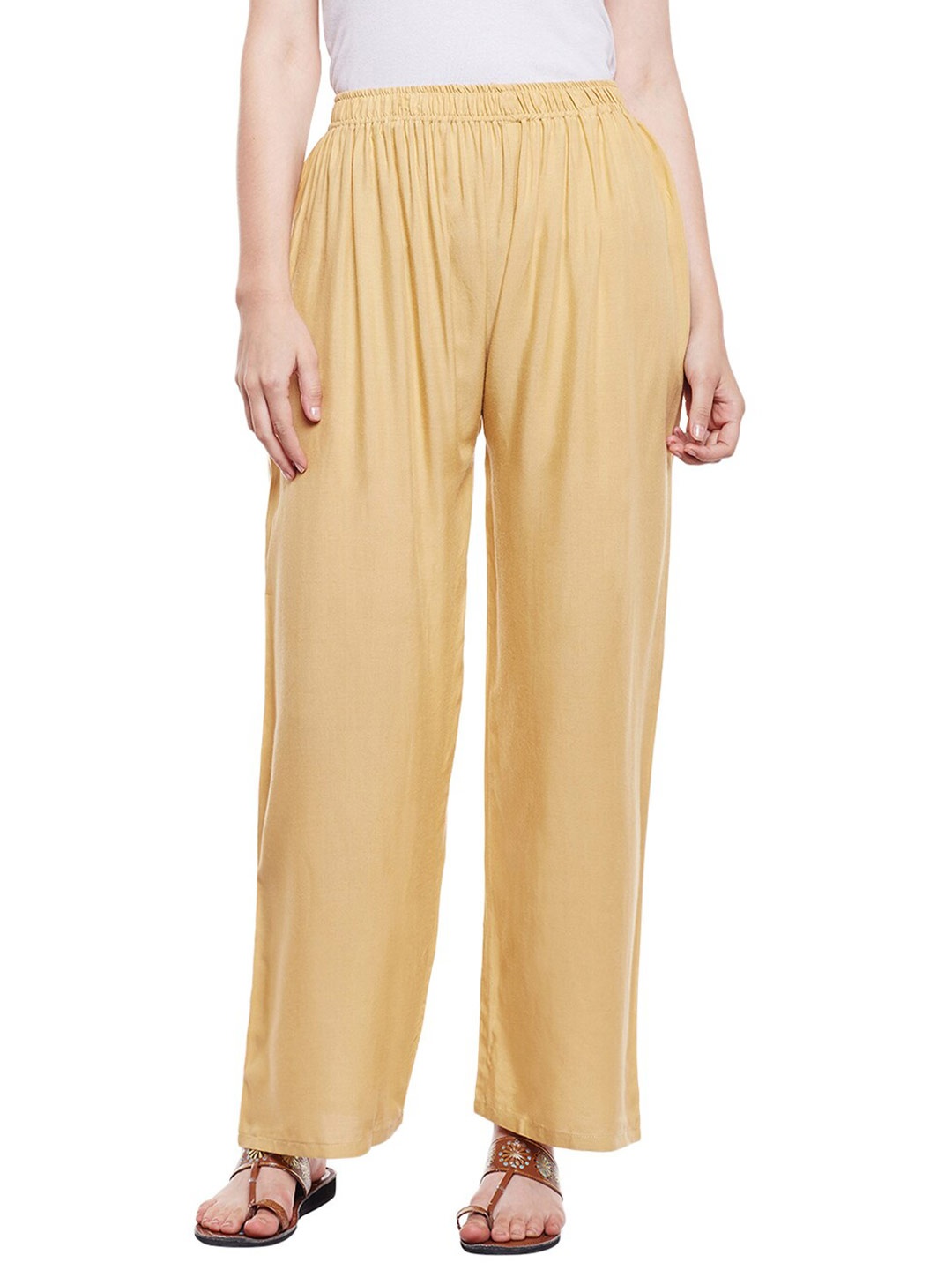 

Castle Lifestyle Women Solid Rayon Palazzos, Beige