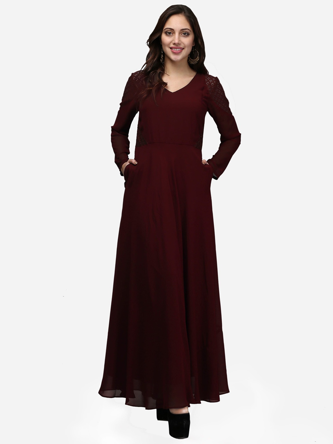 

V&M V-Neck Maxi Dress, Maroon