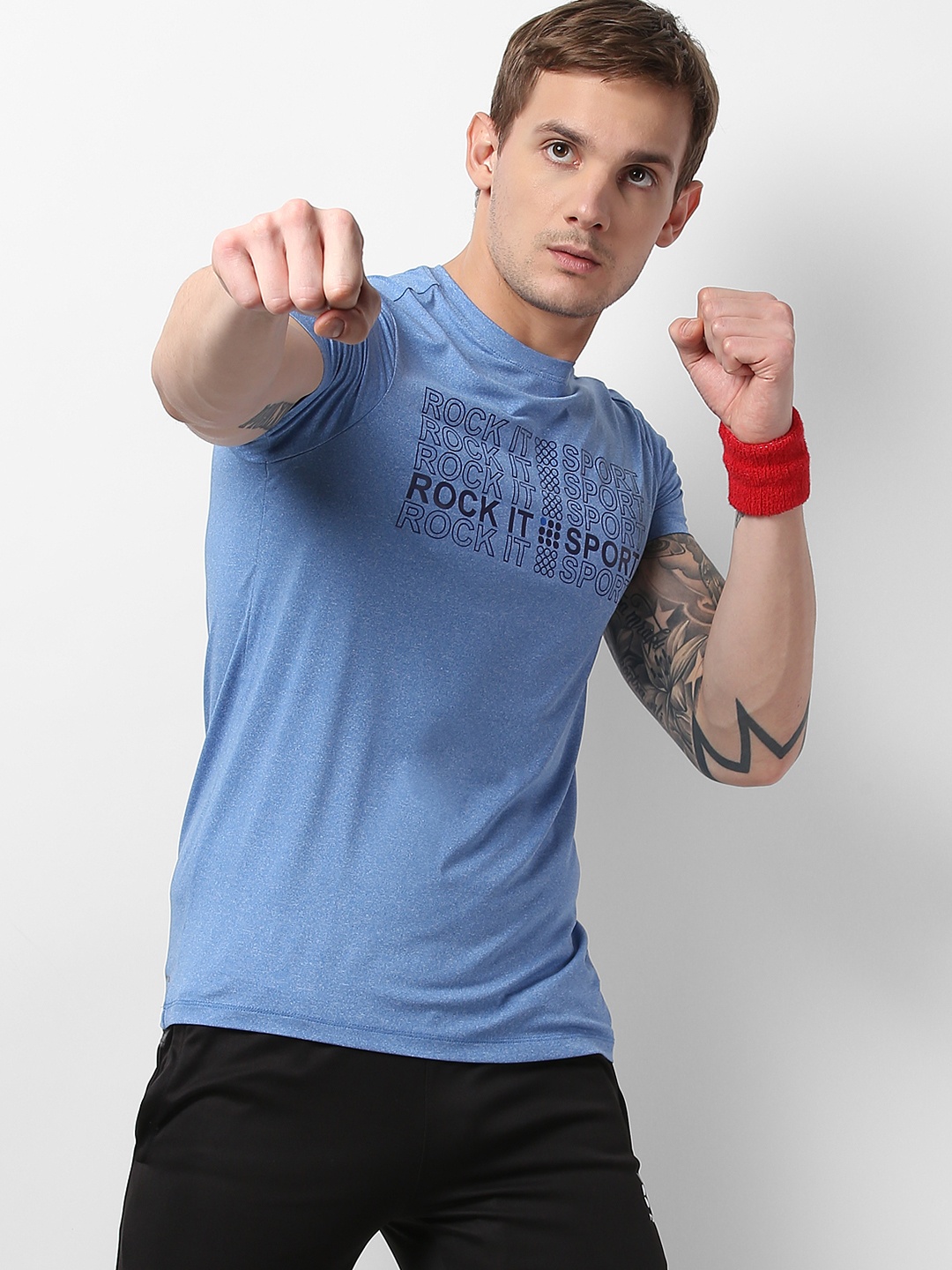 

rock.it Men Blue Printed Swift Dry Round Neck T-shirt