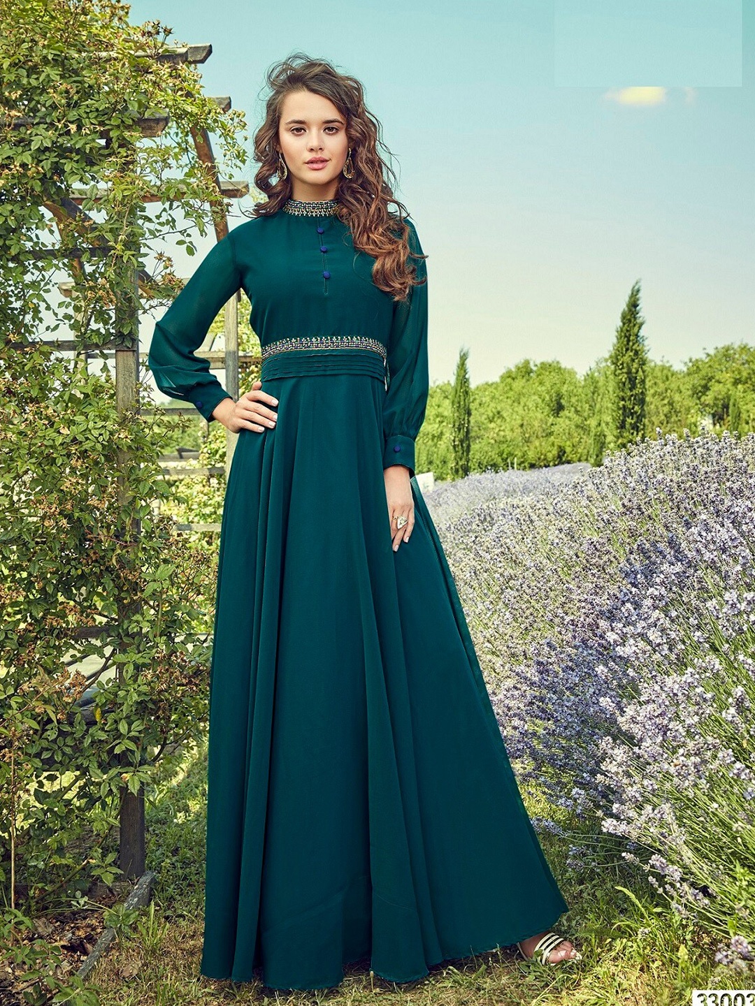 

APNISHA Embroidered Georgette Maxi Dress, Turquoise blue