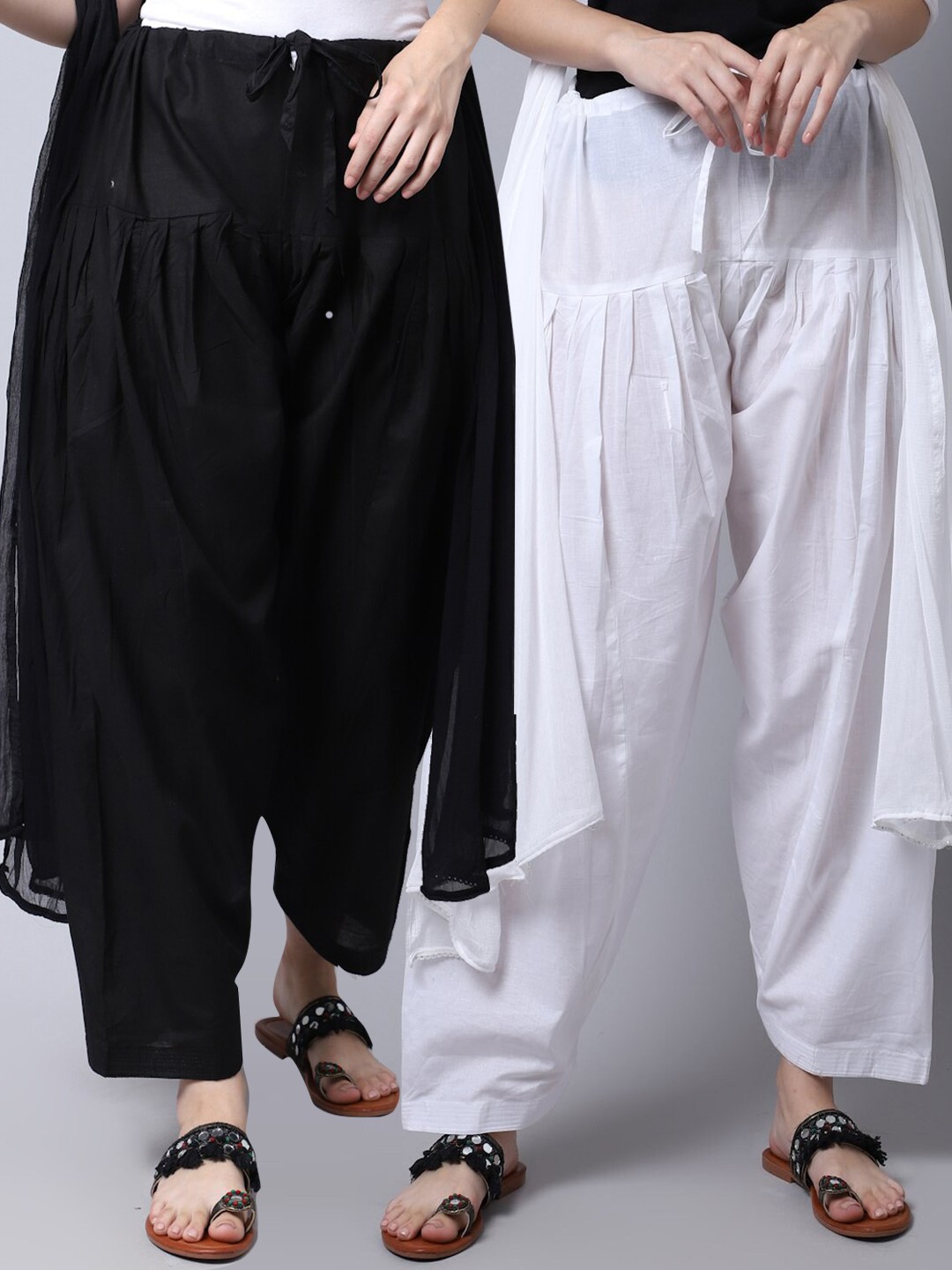 

Miaz Lifestyle Women Pack Of 2 Cotton Loose-Fit Salwar and Dupatta, Black