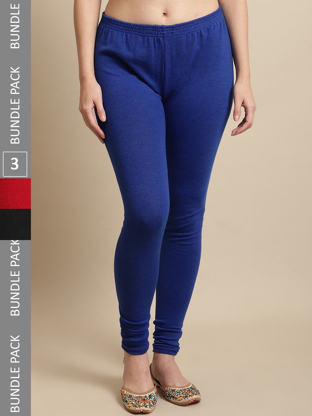 

KEX Pack Of 3 Woolen Churidar-Length Leggings, Red