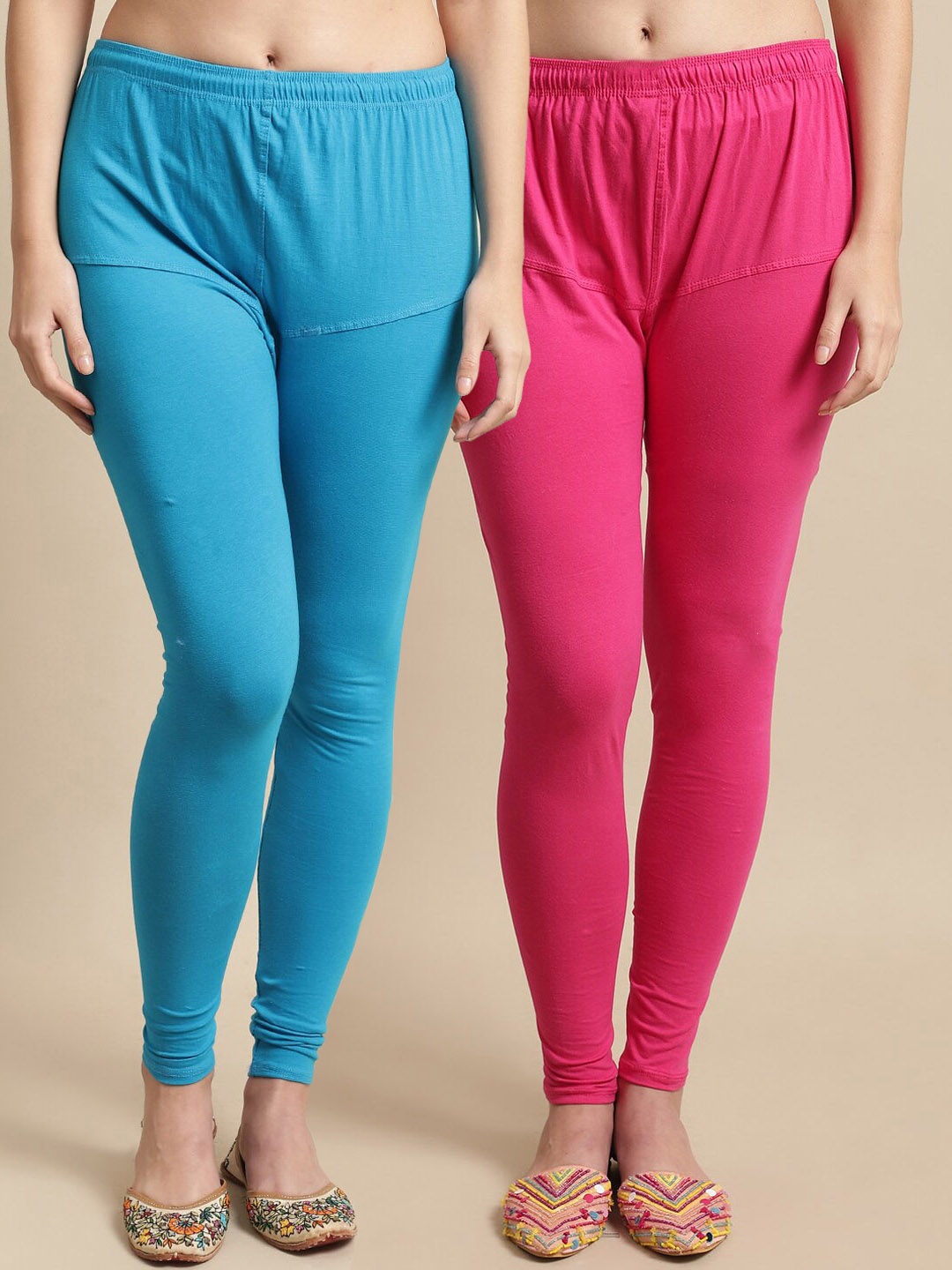 

KEX Pack Of 2 Churidar-Length Cotton Lycra Leggings, Blue