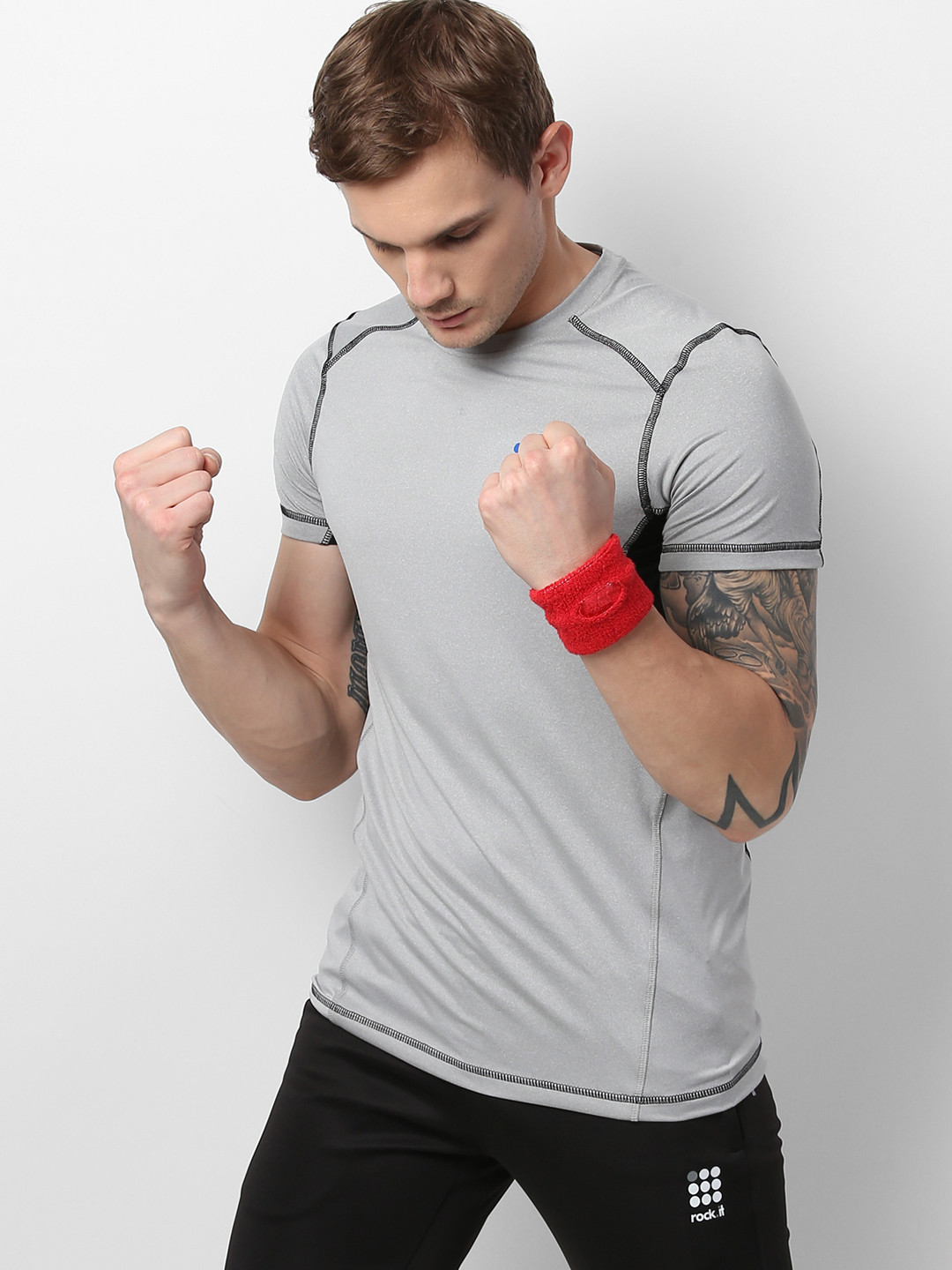 

rock.it Men Grey Printed Back Round Neck T-shirt