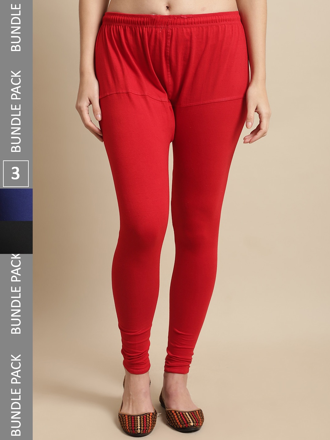 

KEX Pack Of 3 Churidar-Length Leggings, Red