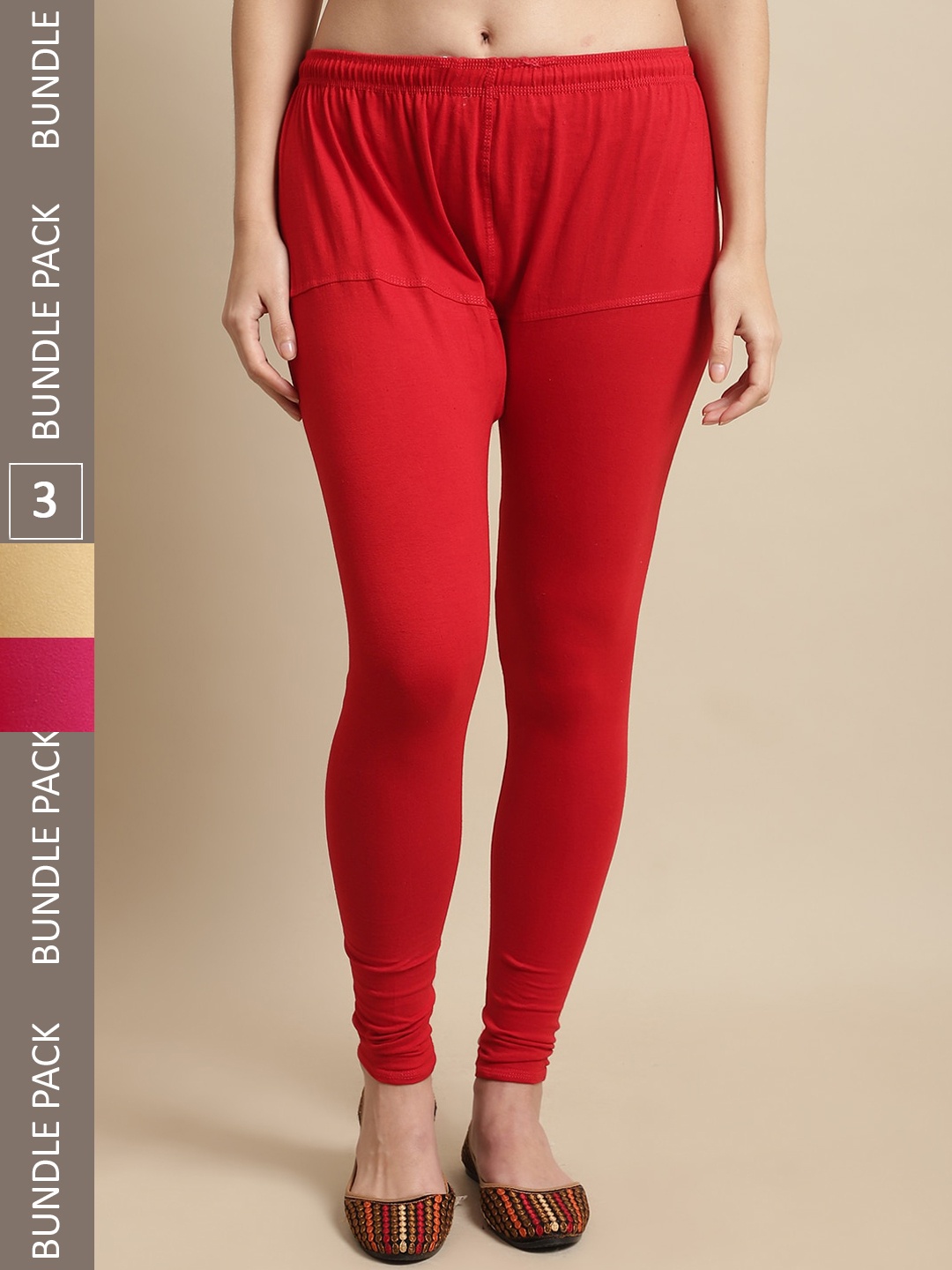 

KEX Pack Of 3 Churidar-Length Leggings, Red
