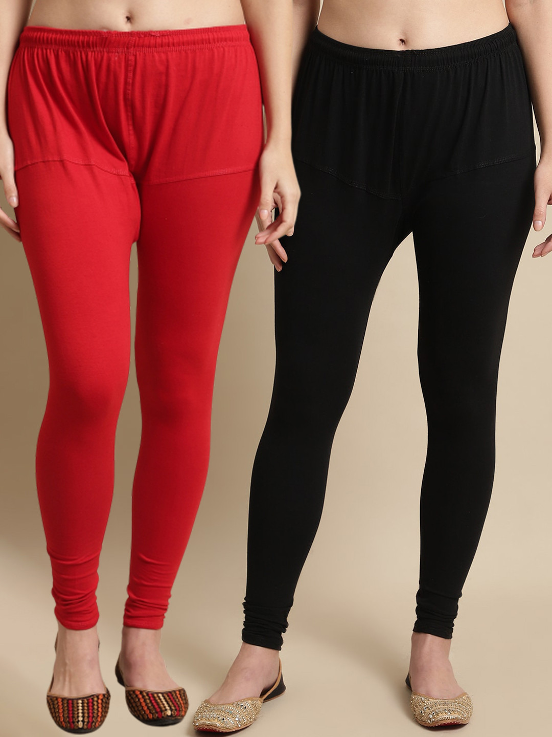 

KEX Pack Of 2 Churidar Length Leggings, Red