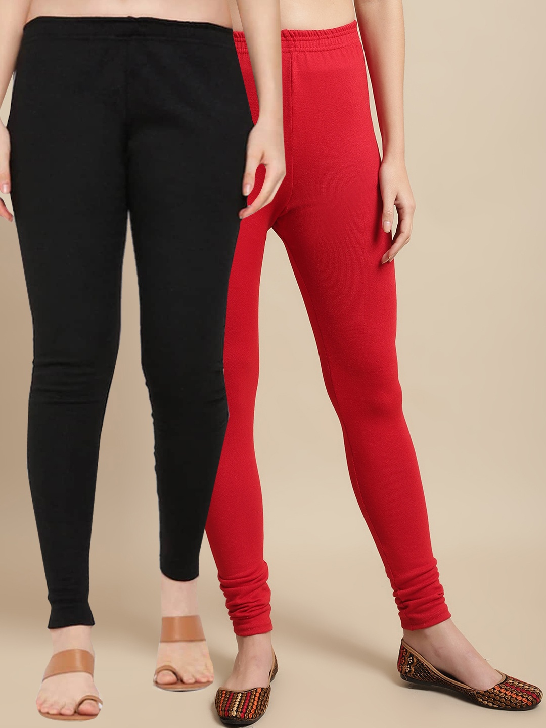 

KEX Pack Of 2 Churidar-Length Cotton Woolen Leggings, Black