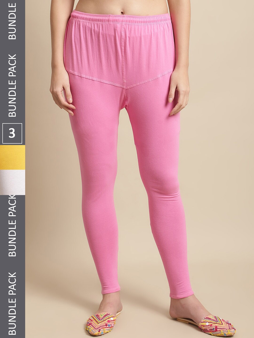 

KEX Pack Of 3 Churidar-Length Leggings, Pink