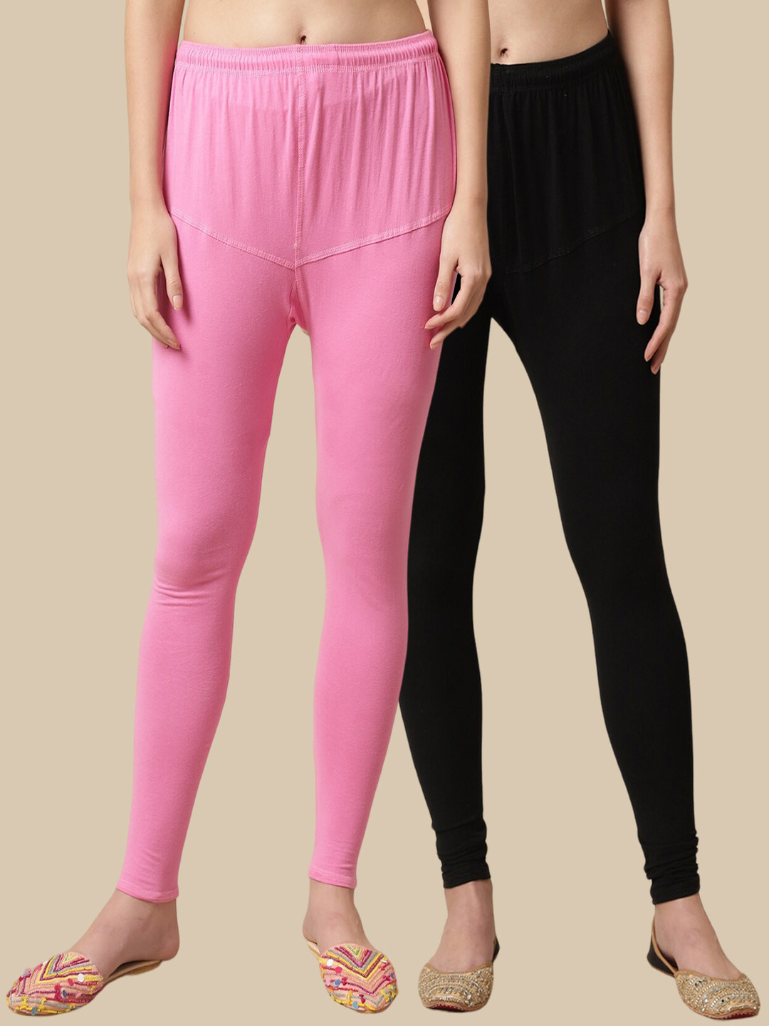 

KEX Pack Of 2 Churidar-Length Cotton Lycra Leggings, Black