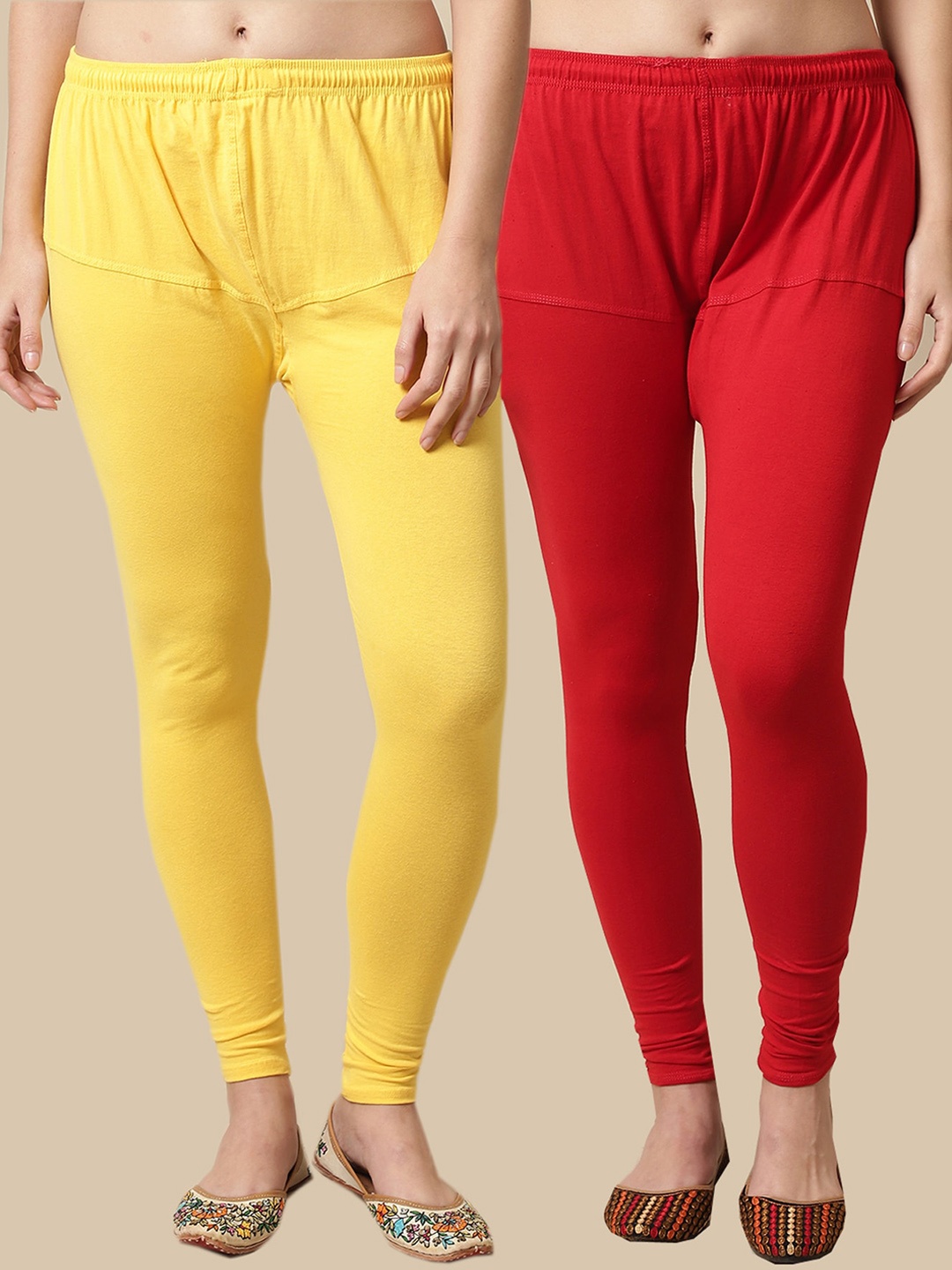 KEX Pack Of 2 Churidar-Length Leggings, Red