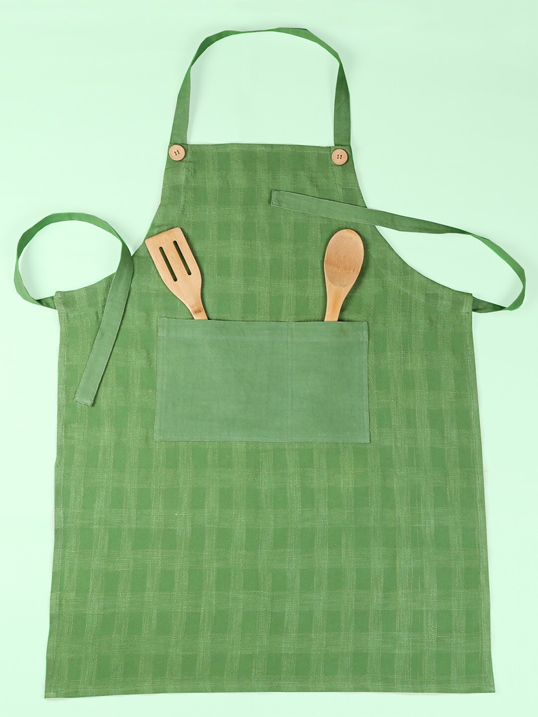 

House This Nelvayal Self-Design Cotton Apron, Green