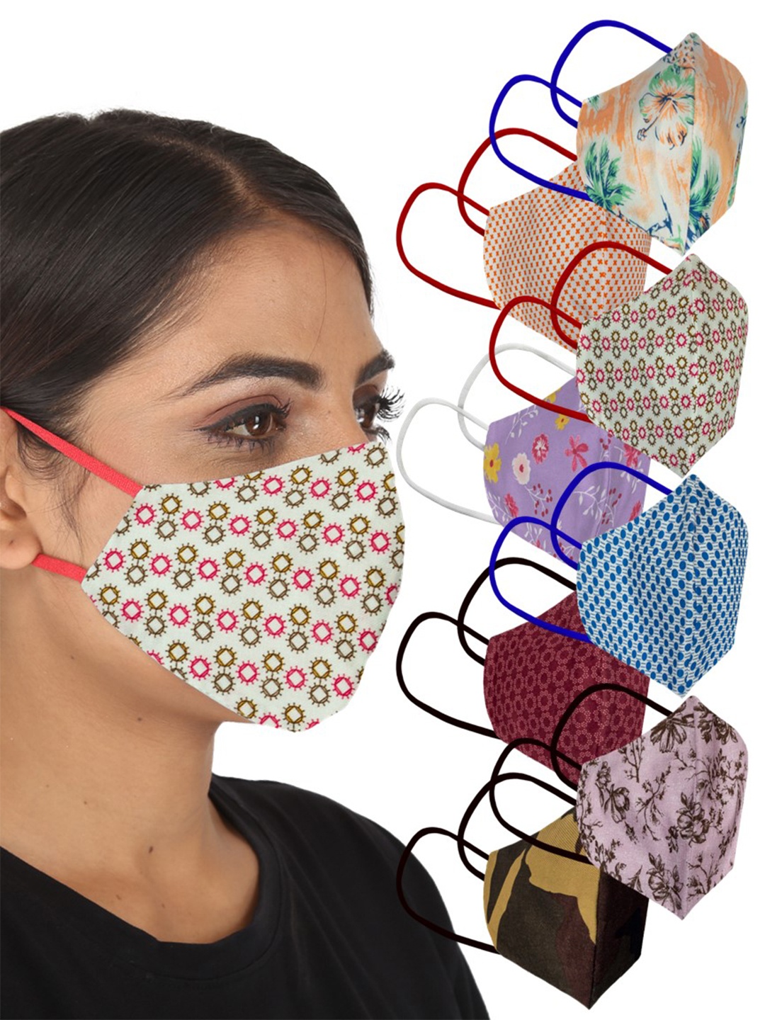 

PRIVIU Pack Of 8 Printed Pure Cotton Cloth Face Masks, Blue