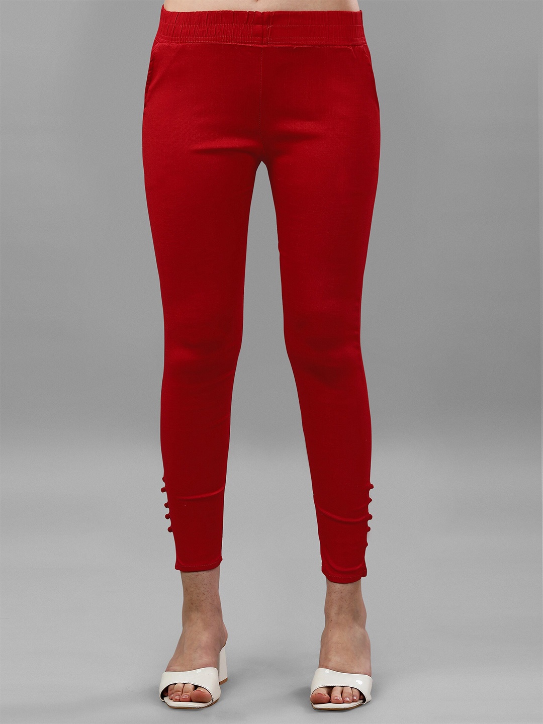 

ASPORA Women Cropped Skinny Fit Treggings, Red