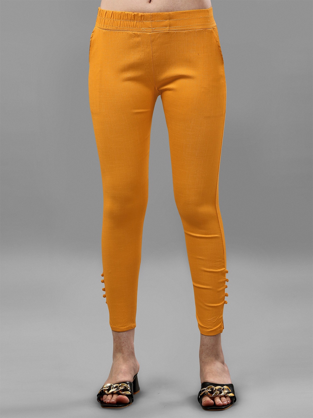 

ASPORA Women Cropped Skinny Fit Treggings, Yellow