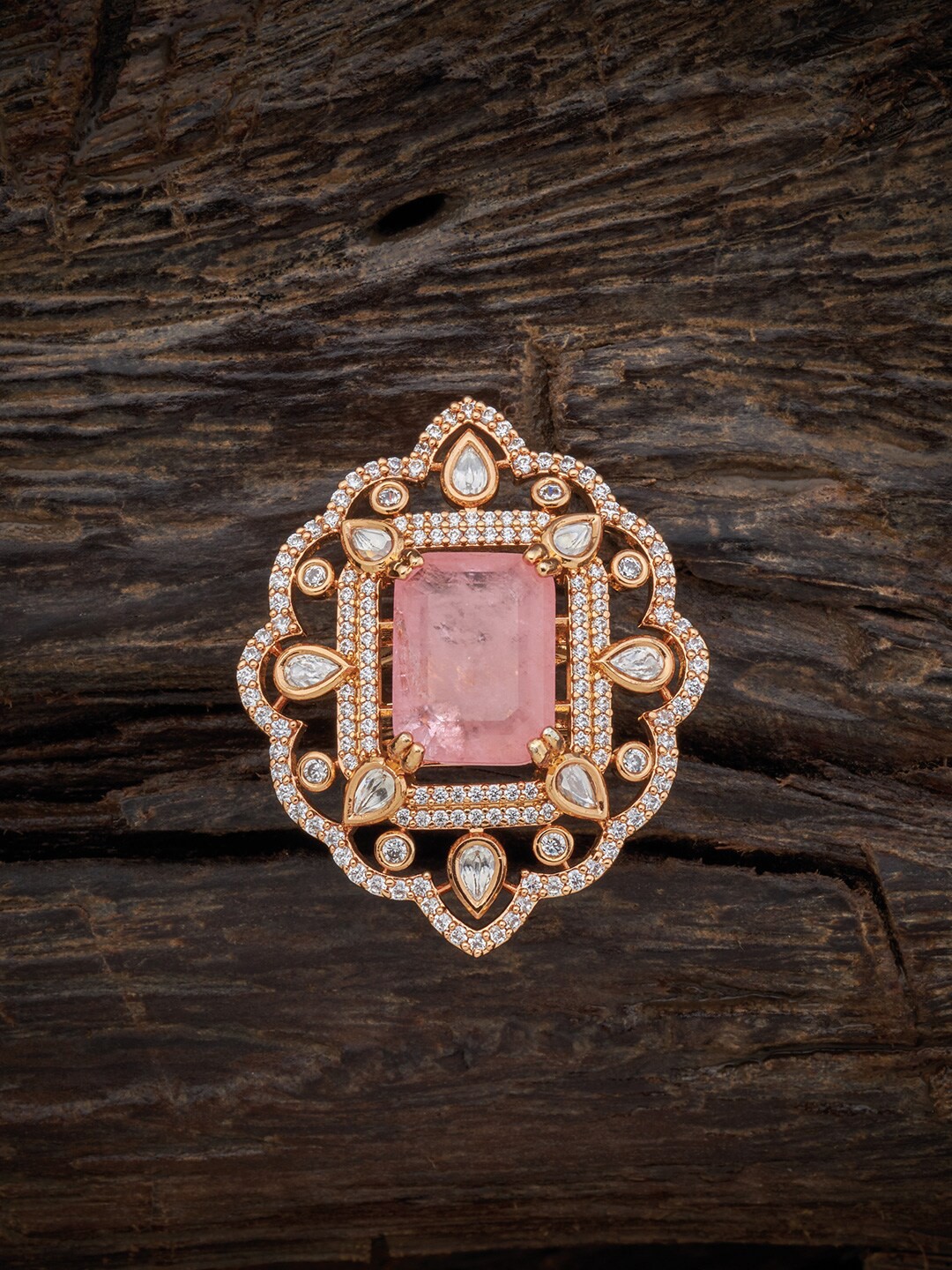 

Kushal's Fashion Jewellery Gold-Plated Kundan Finger Ring, Pink