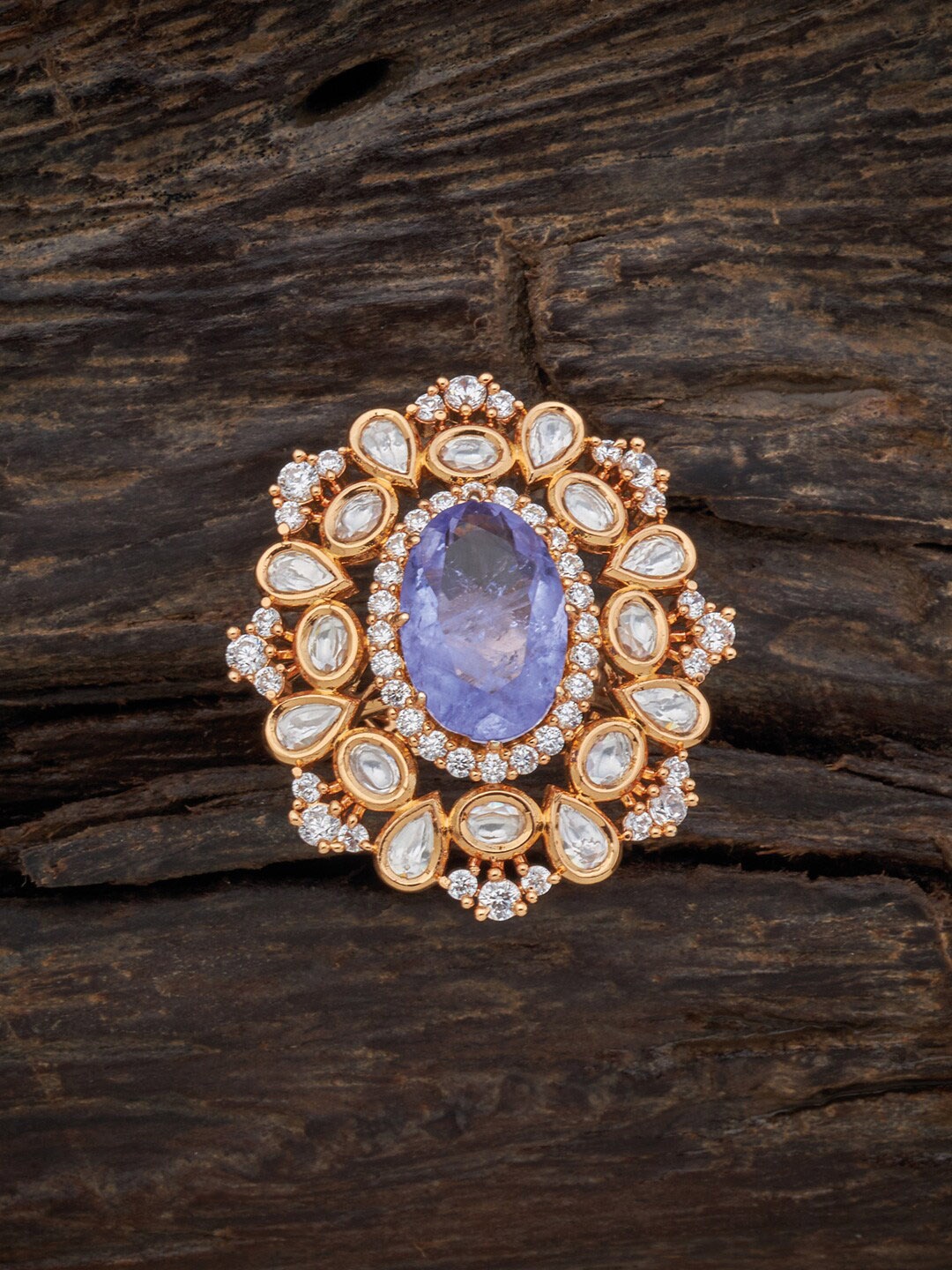 

Kushal's Fashion Jewellery Gold-Plated Kundan Studded Finger Ring, Lavender