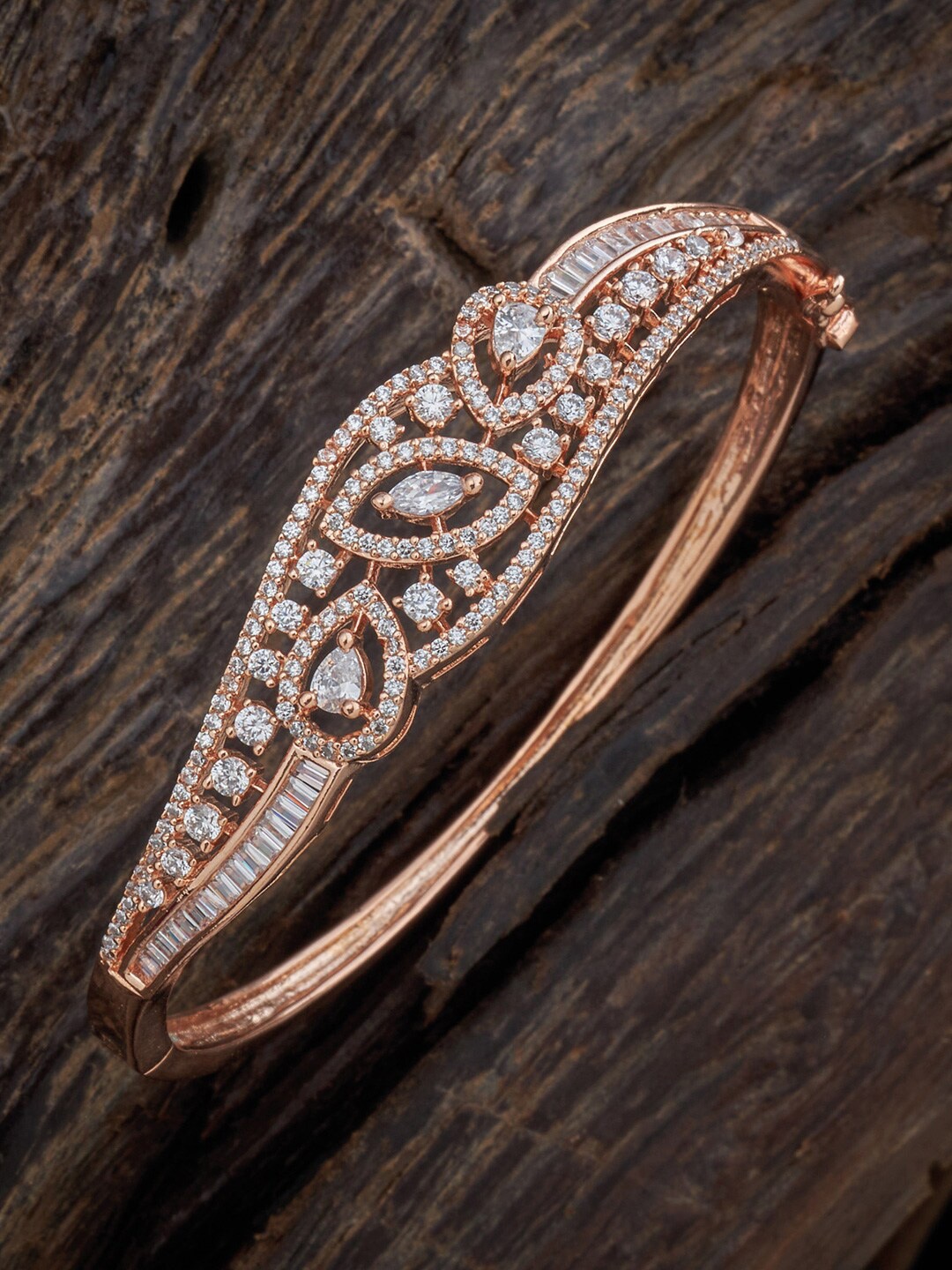 

Kushal's Fashion Jewellery Cubic Zirconia Antique Rose Gold-Plated Kada Bracelet