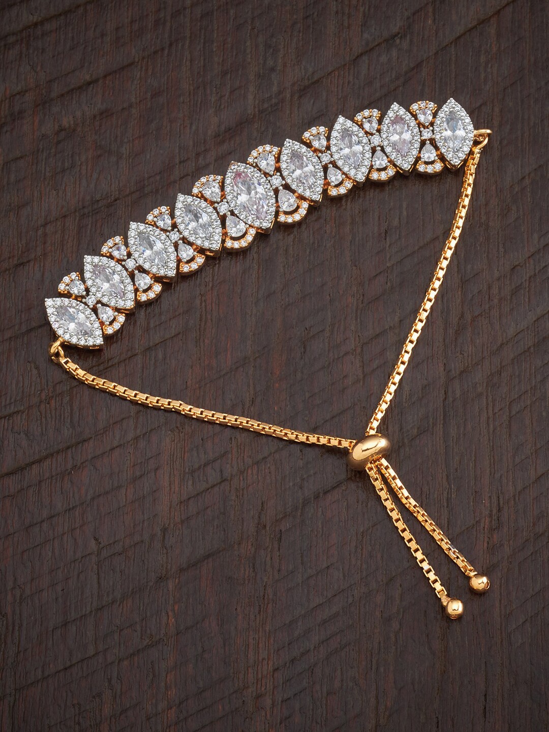 

Kushal's Fashion Jewellery Cubic Zirconia Gold-Plated Wraparound Bracelet