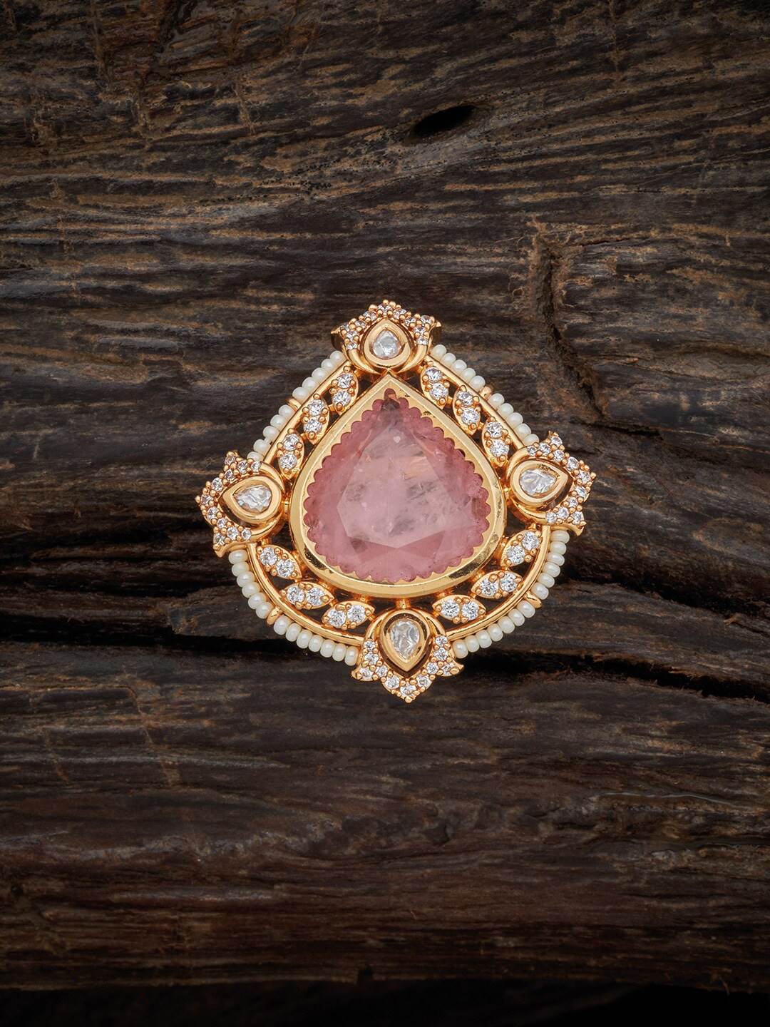 

Kushal's Fashion Jewellery Gold-Plated Cubic Zirconia Studded Finger Ring, Pink
