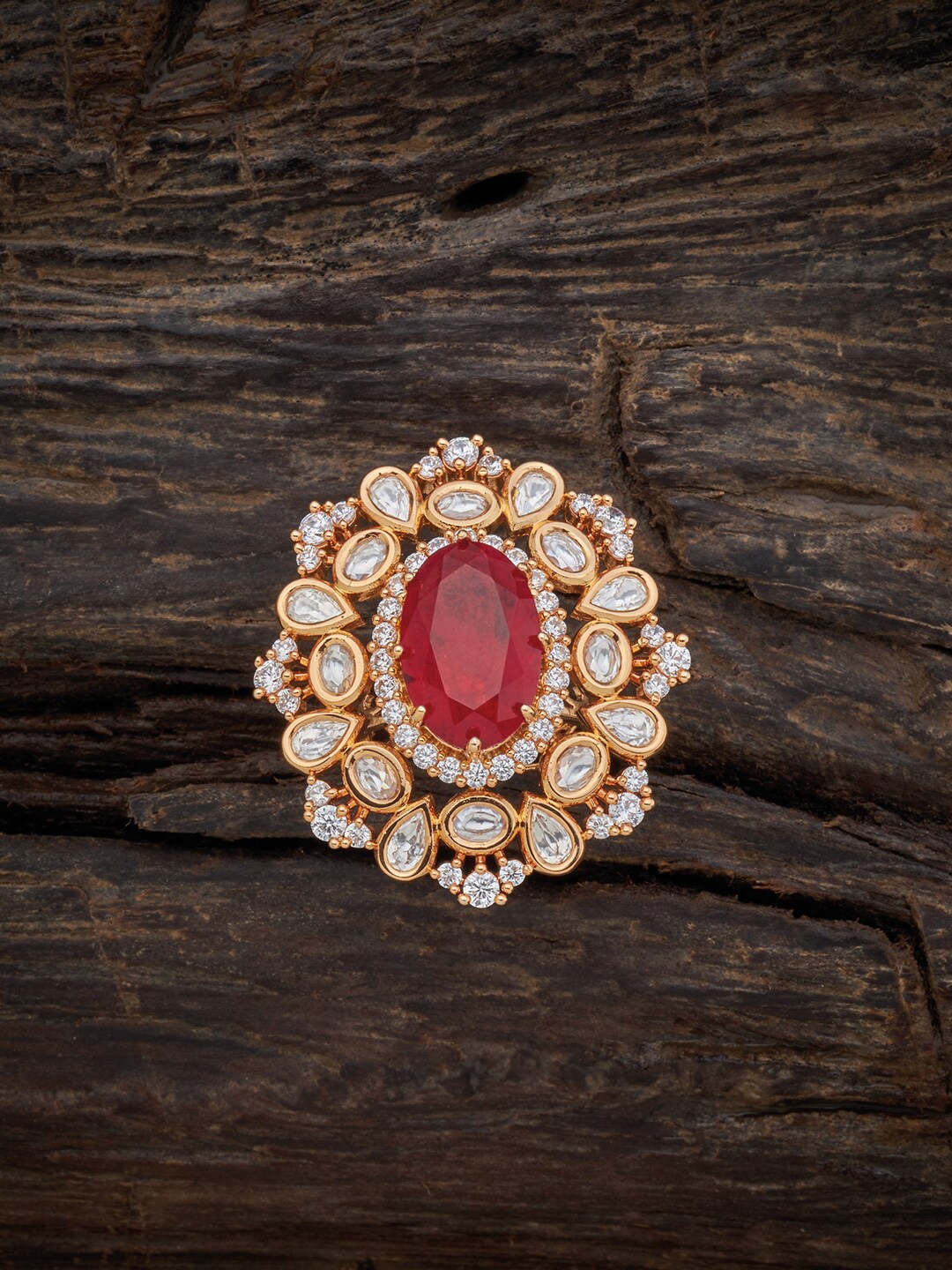 

Kushal's Fashion Jewellery Kundan Studded Adjustable Finger Ring, Red