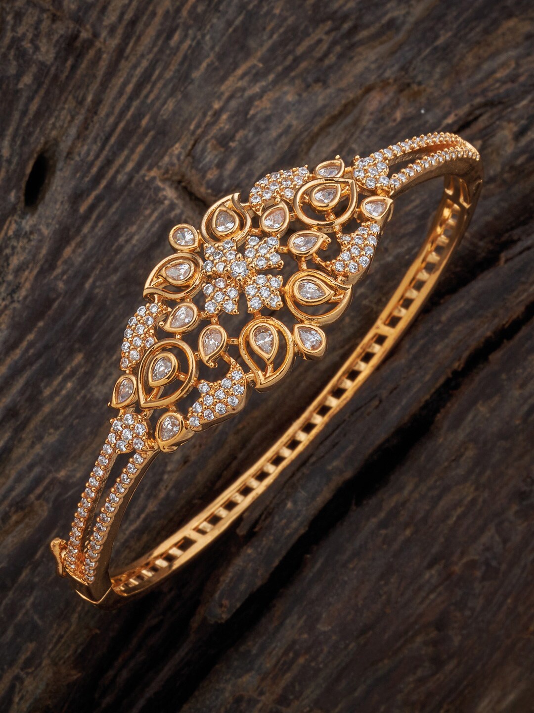 

Kushal's Fashion Jewellery Women Gold-Plated Cubic Zirconia Bangle-Style Bracelet, White