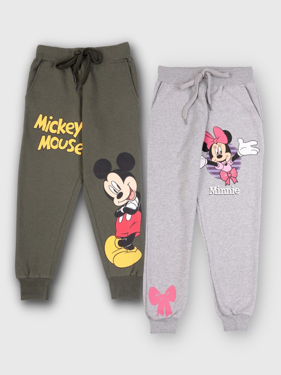 

Nap Chief Girls Pack Of 2 Mickey & Minnie Printed Regular Fit Joggers, Olive