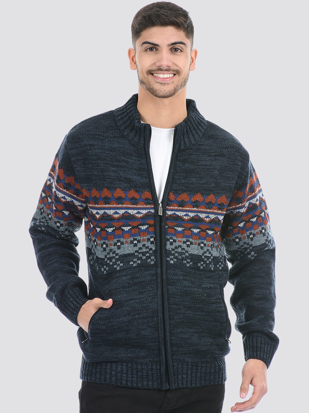 

LONDON FOG Men Printed Acrylic Cardigan, Teal