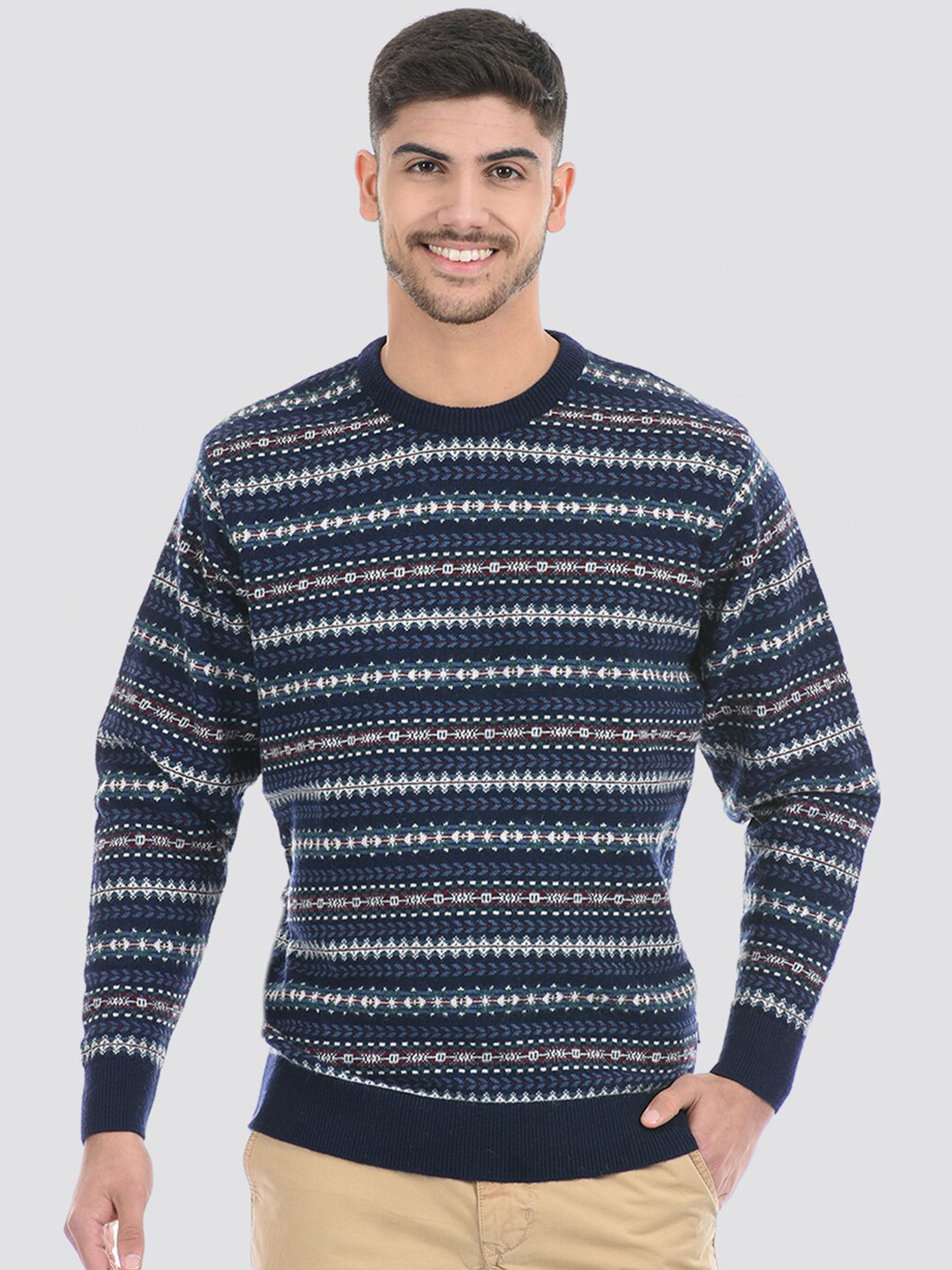 

LONDON FOG Men Fair Isle Printed Acrylic Pullover, Navy blue