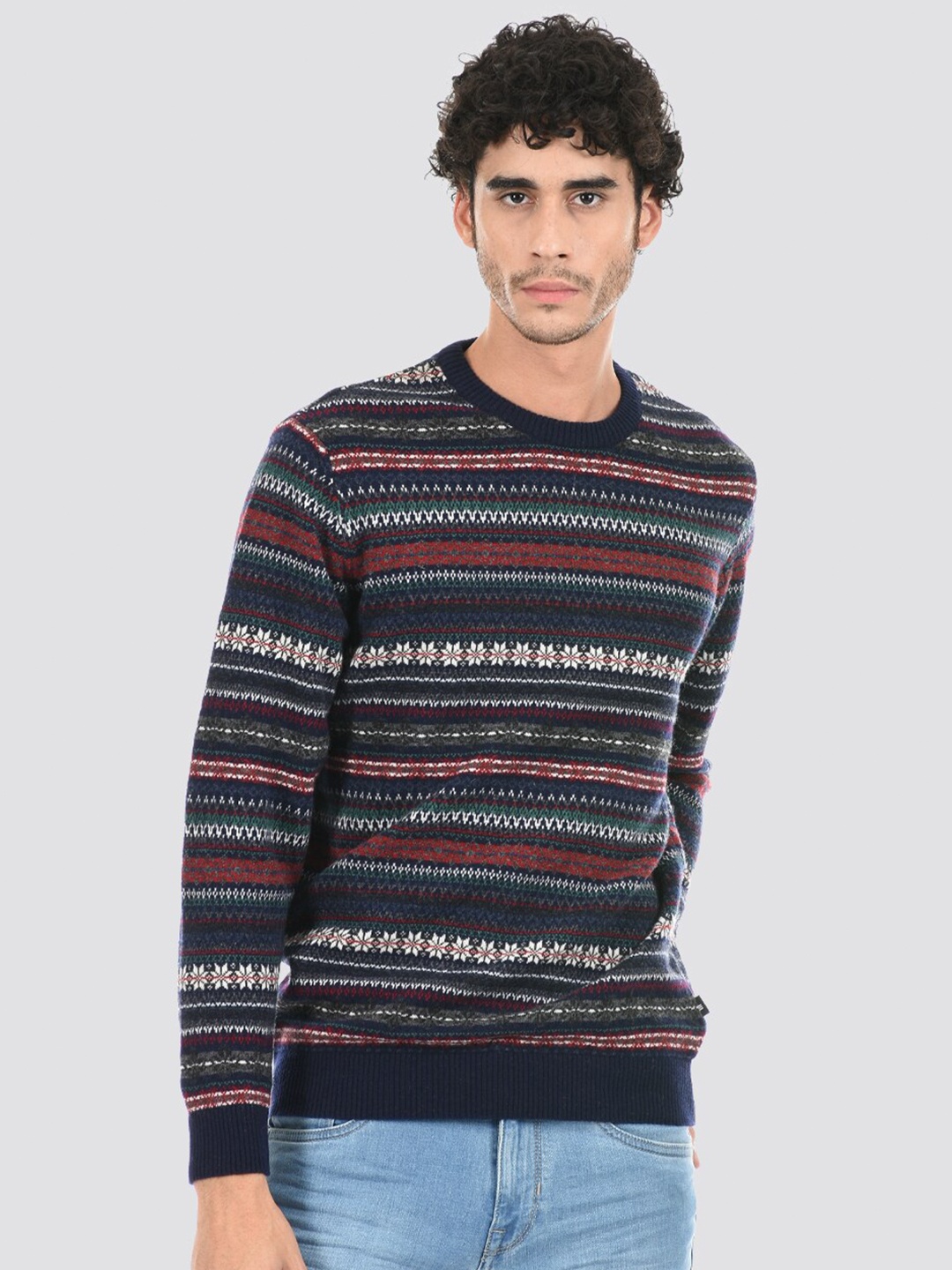 

LONDON FOG Men Printed Acrylic Pullover, Navy blue