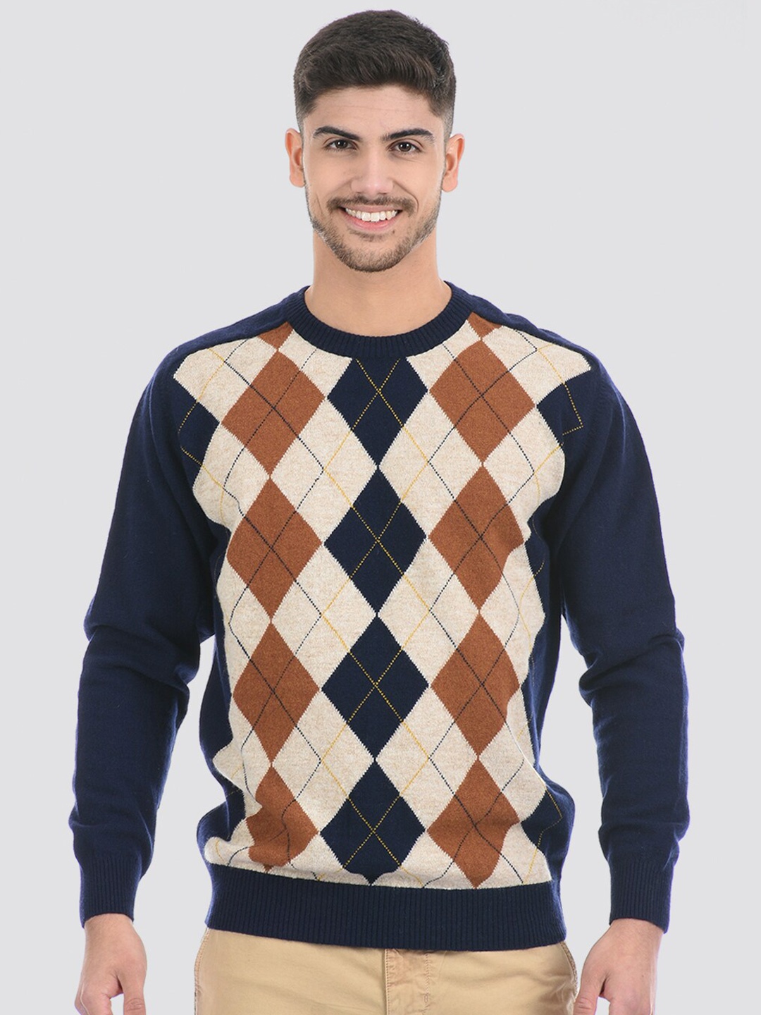 

LONDON FOG Men Printed Lambswool Pullover, Navy blue