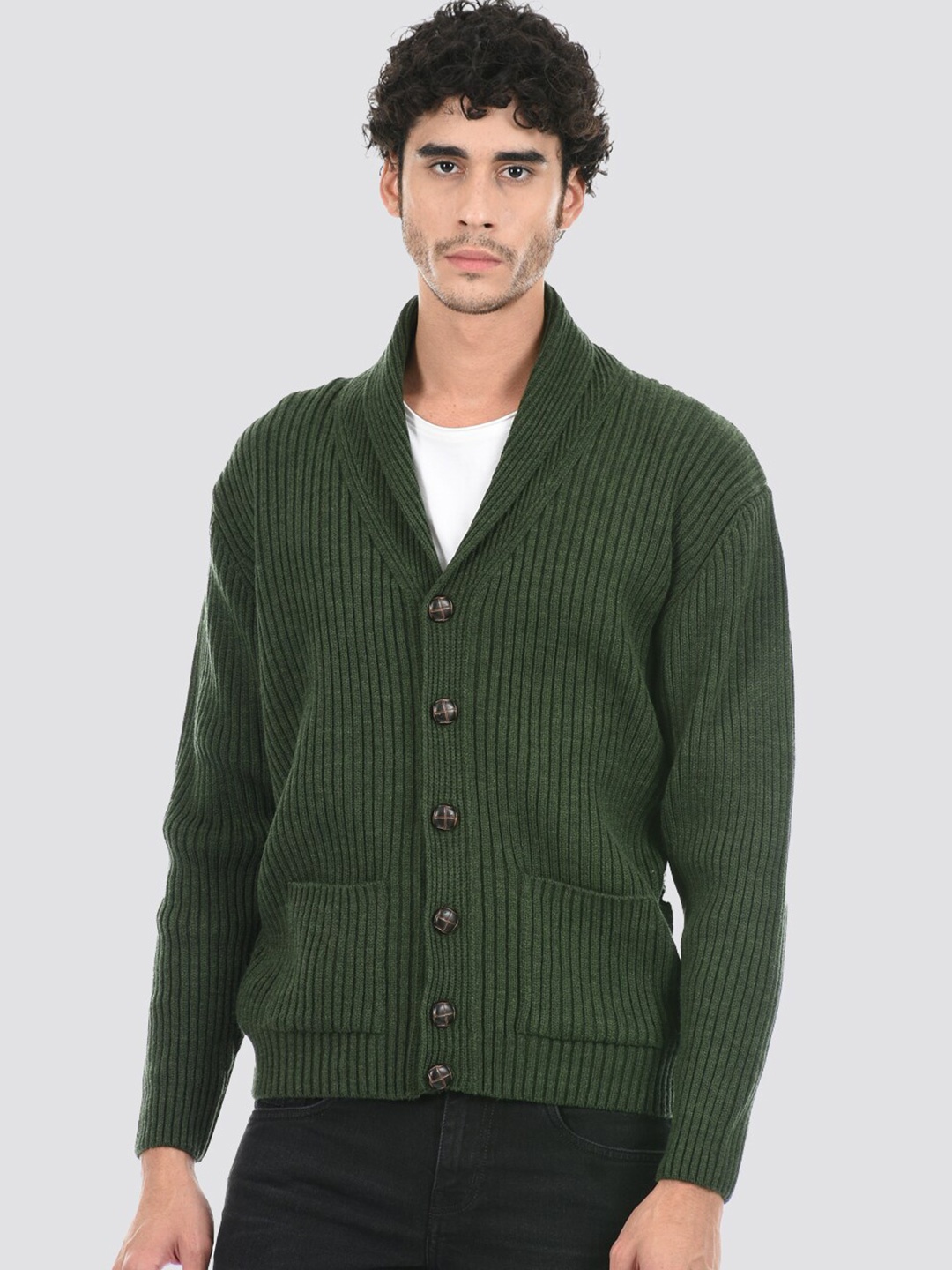 

LONDON FOG Men Ribbed Acrylic Cardigan, Green