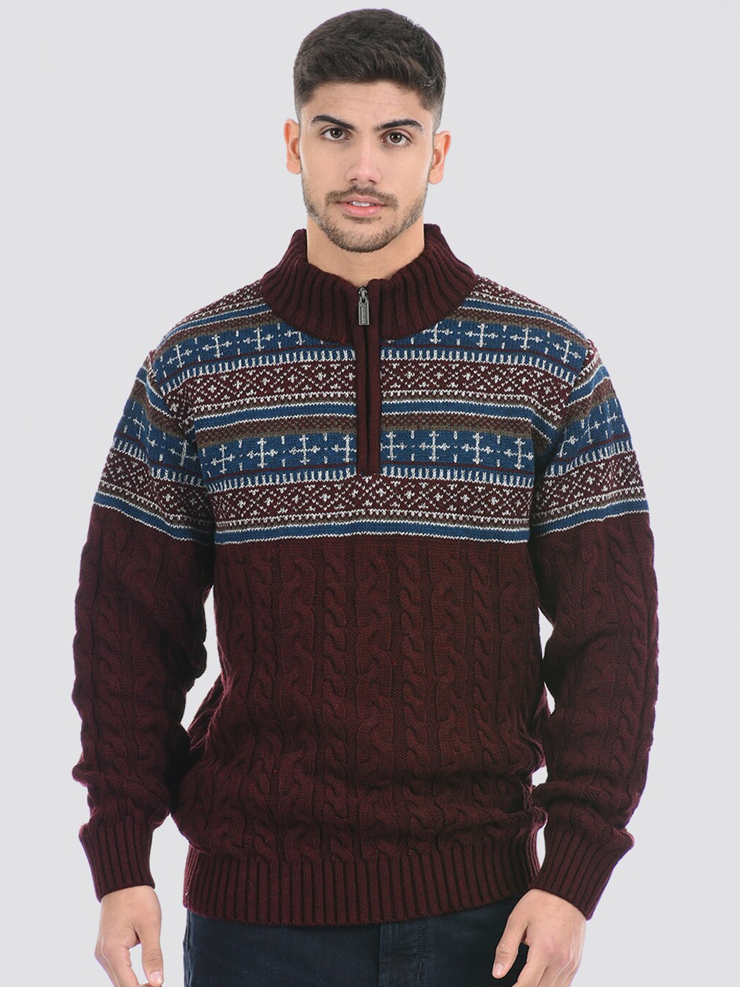 

LONDON FOG Men Fair Isle Printed Acrylic Pullover, Maroon