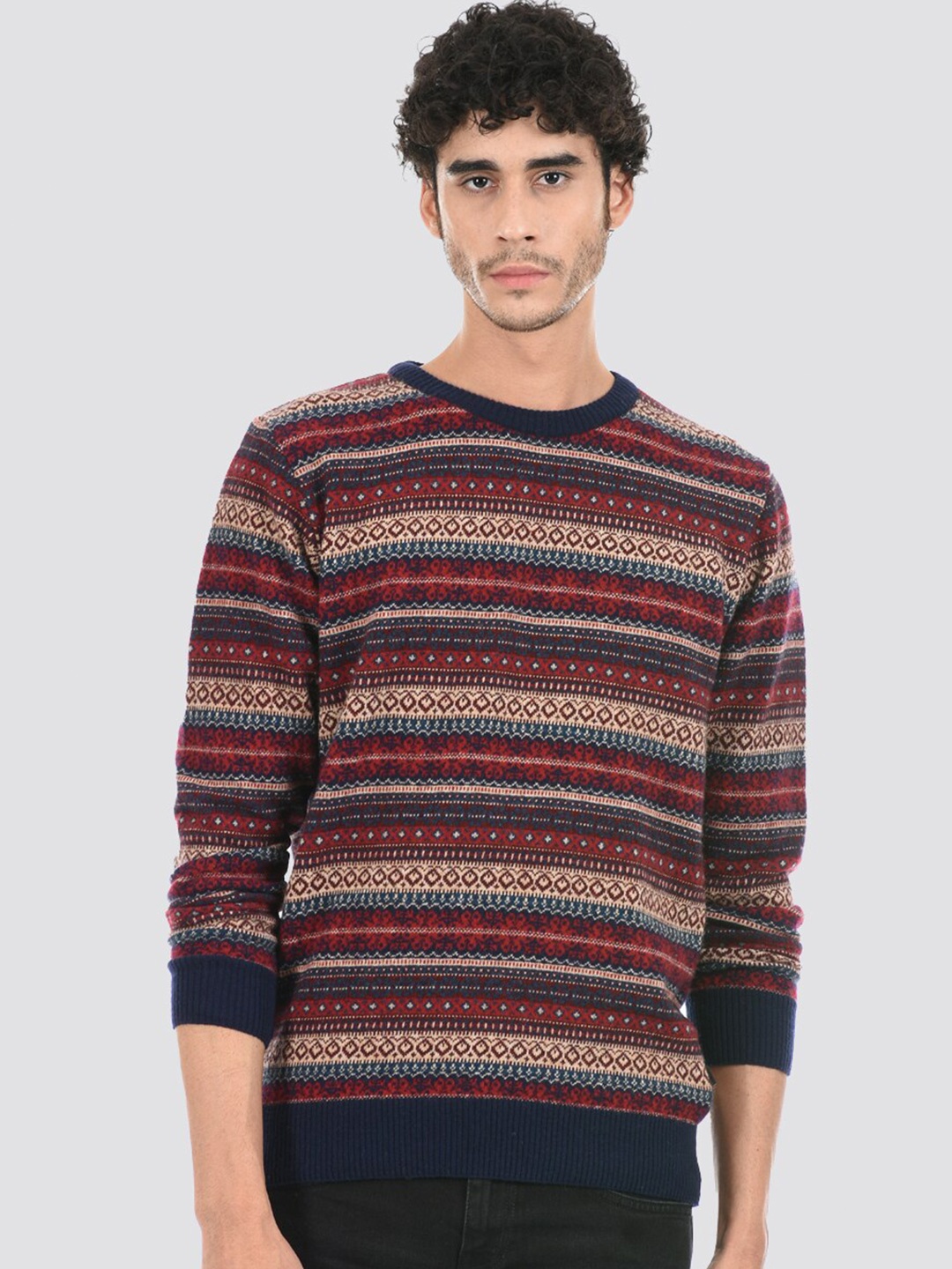 

LONDON FOG Men Fair Isle Printed Pullover, Red